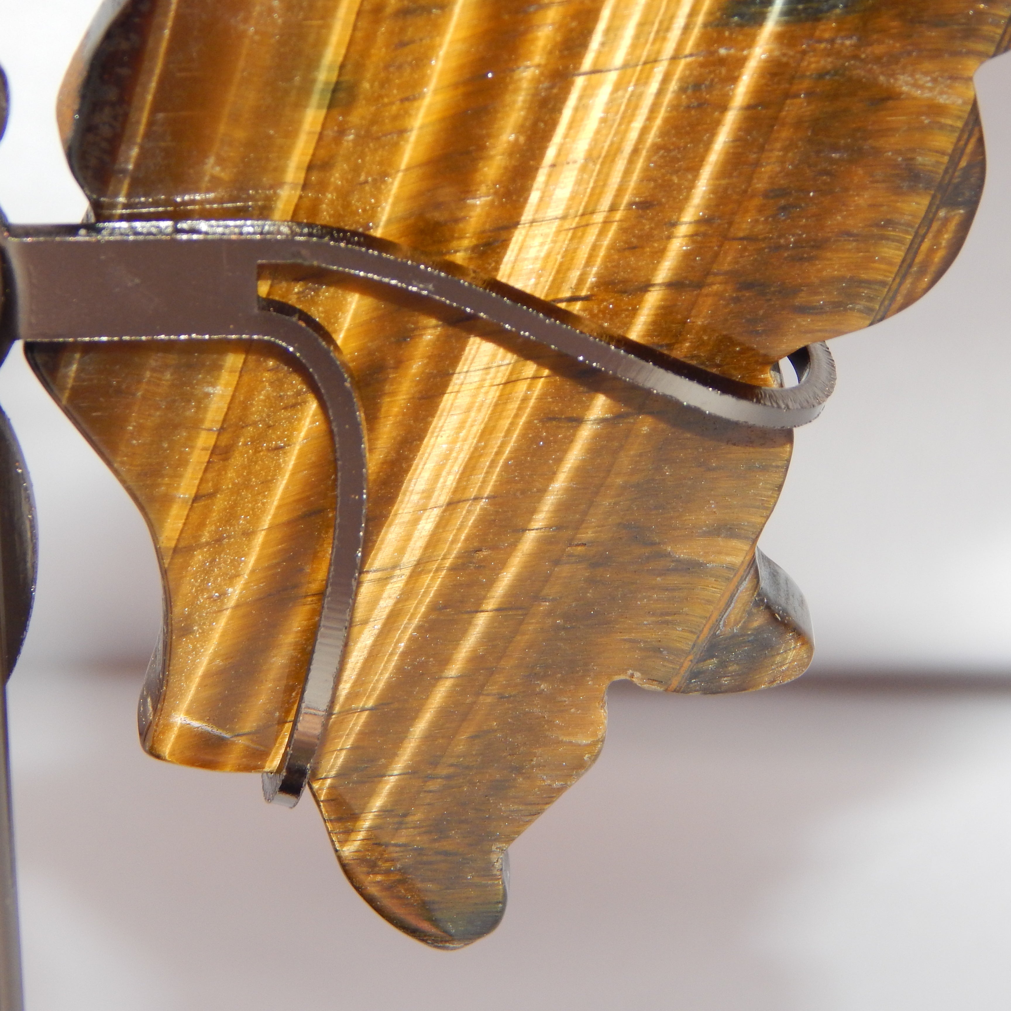 Yellow Tiger's Eye Butterfly Wings on dark bronze stand