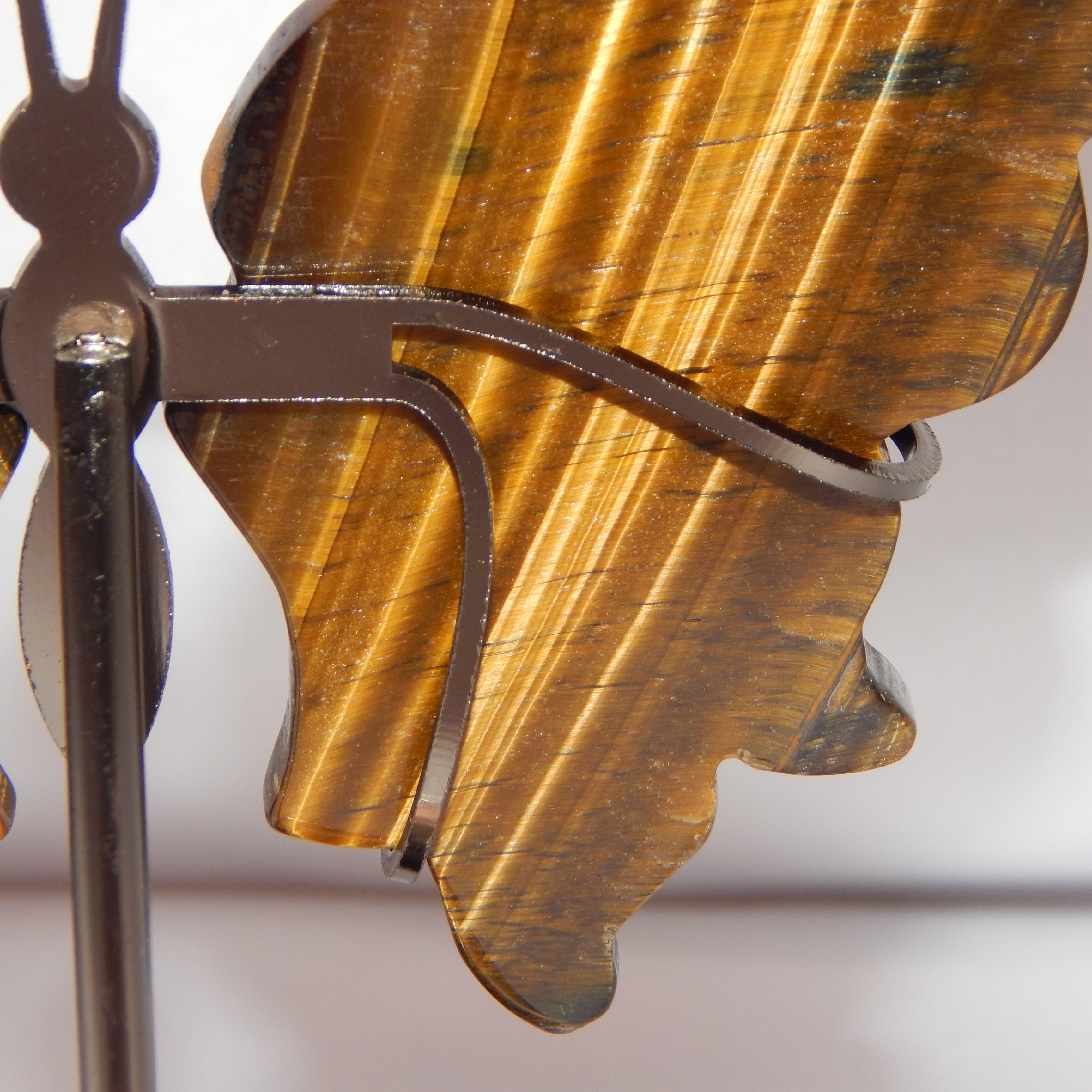 Yellow Tiger's Eye Butterfly Wings on dark bronze stand