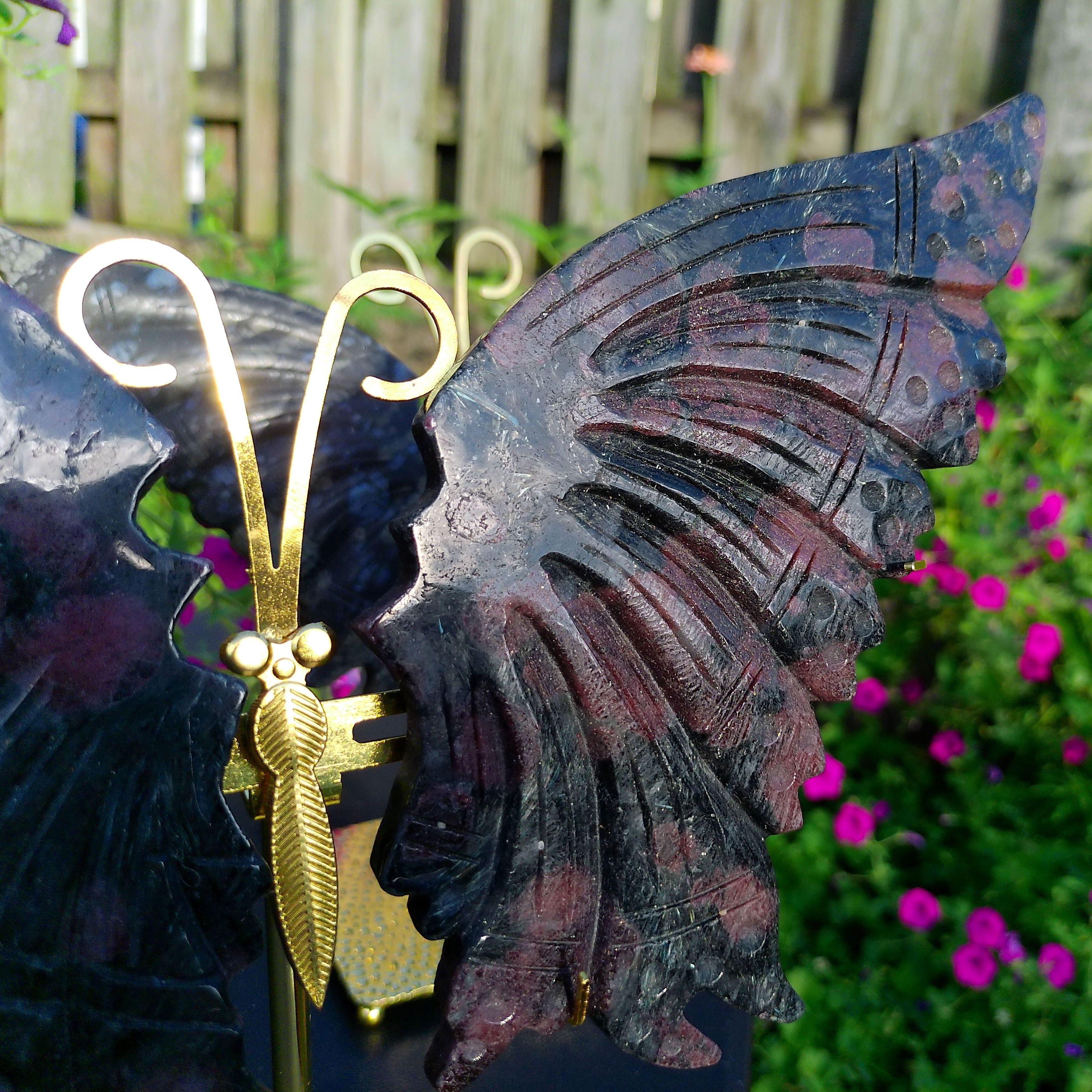 Large Garnet Butterfly Wings on gold stand
