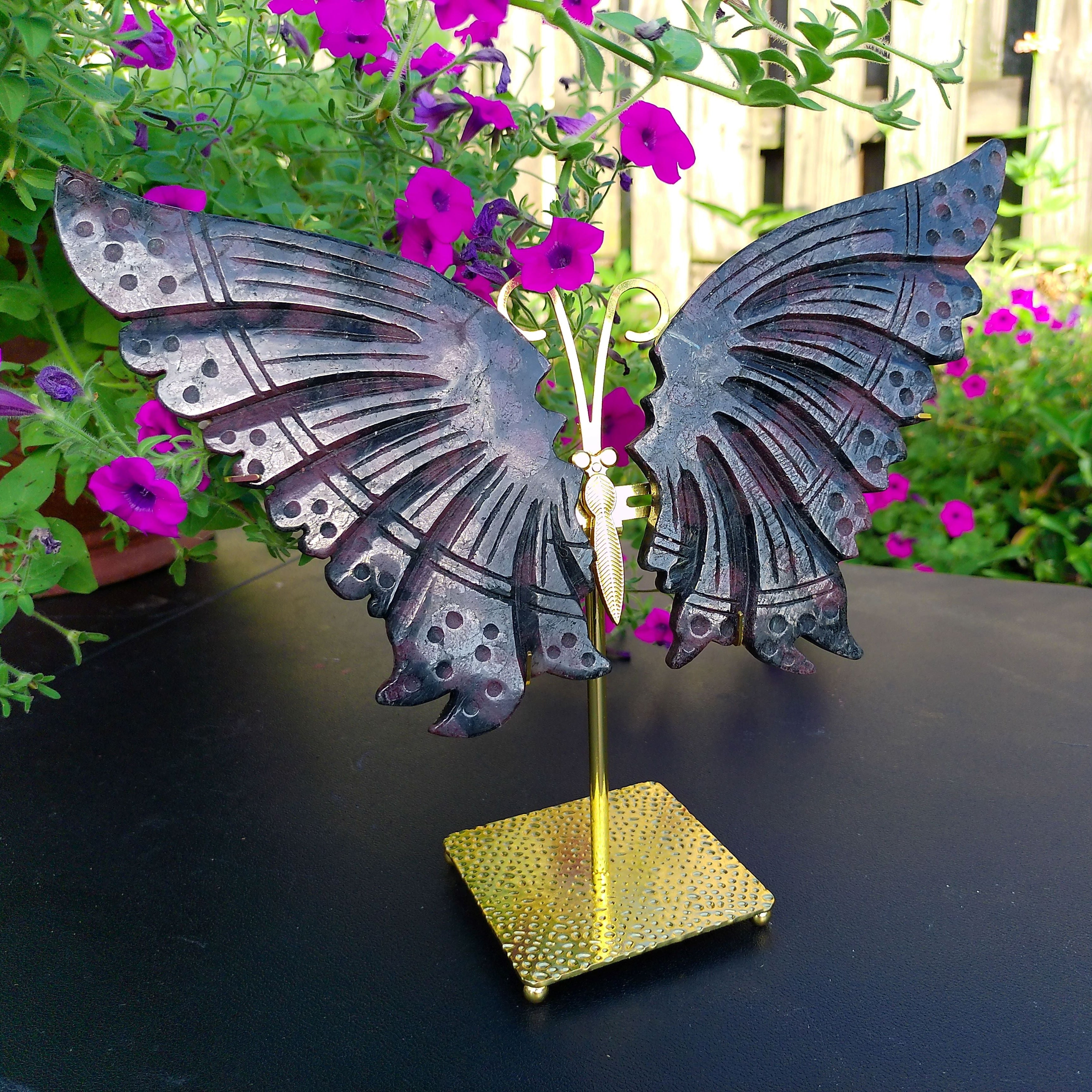 Large Garnet Butterfly Wings on gold stand