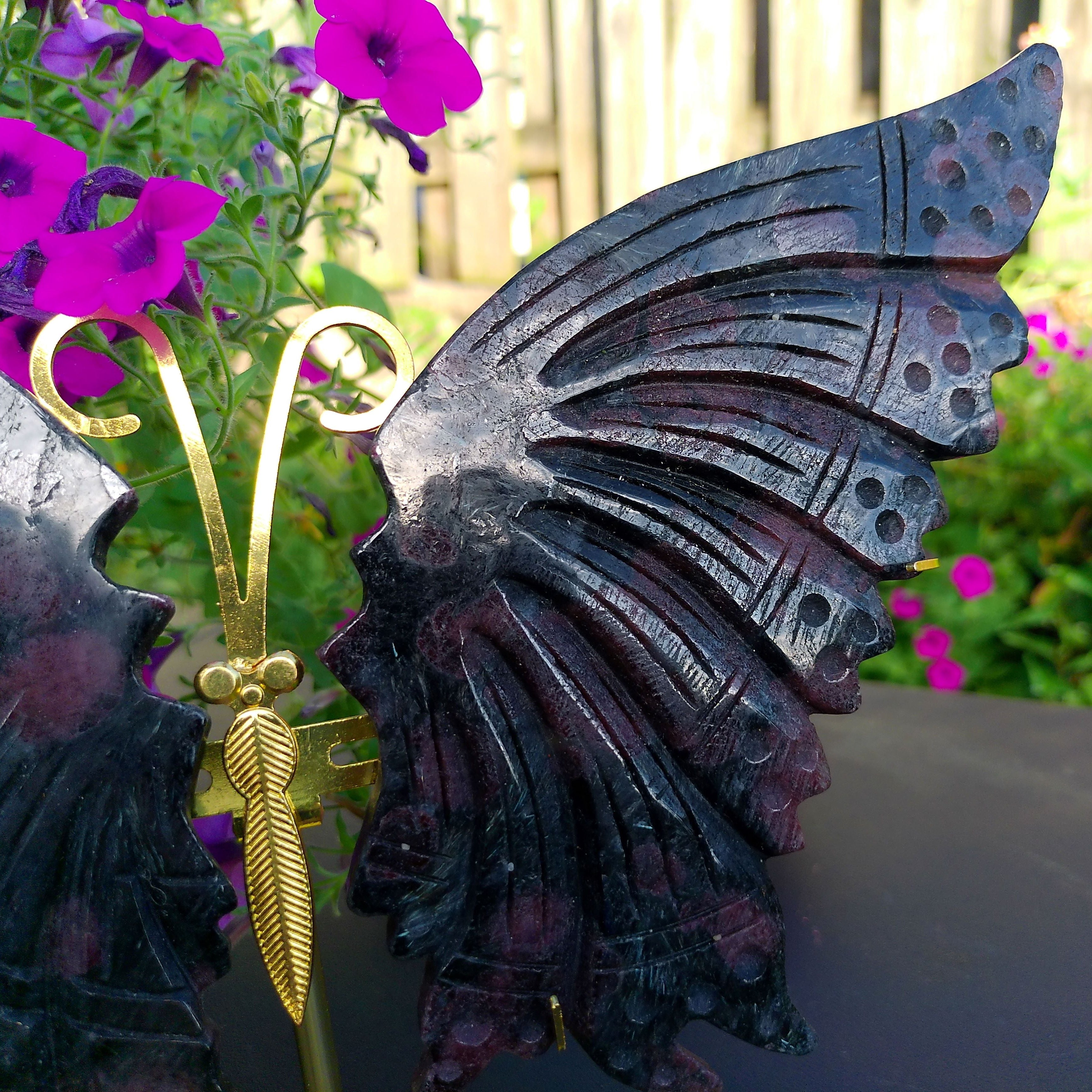 Large Garnet Butterfly Wings on gold stand