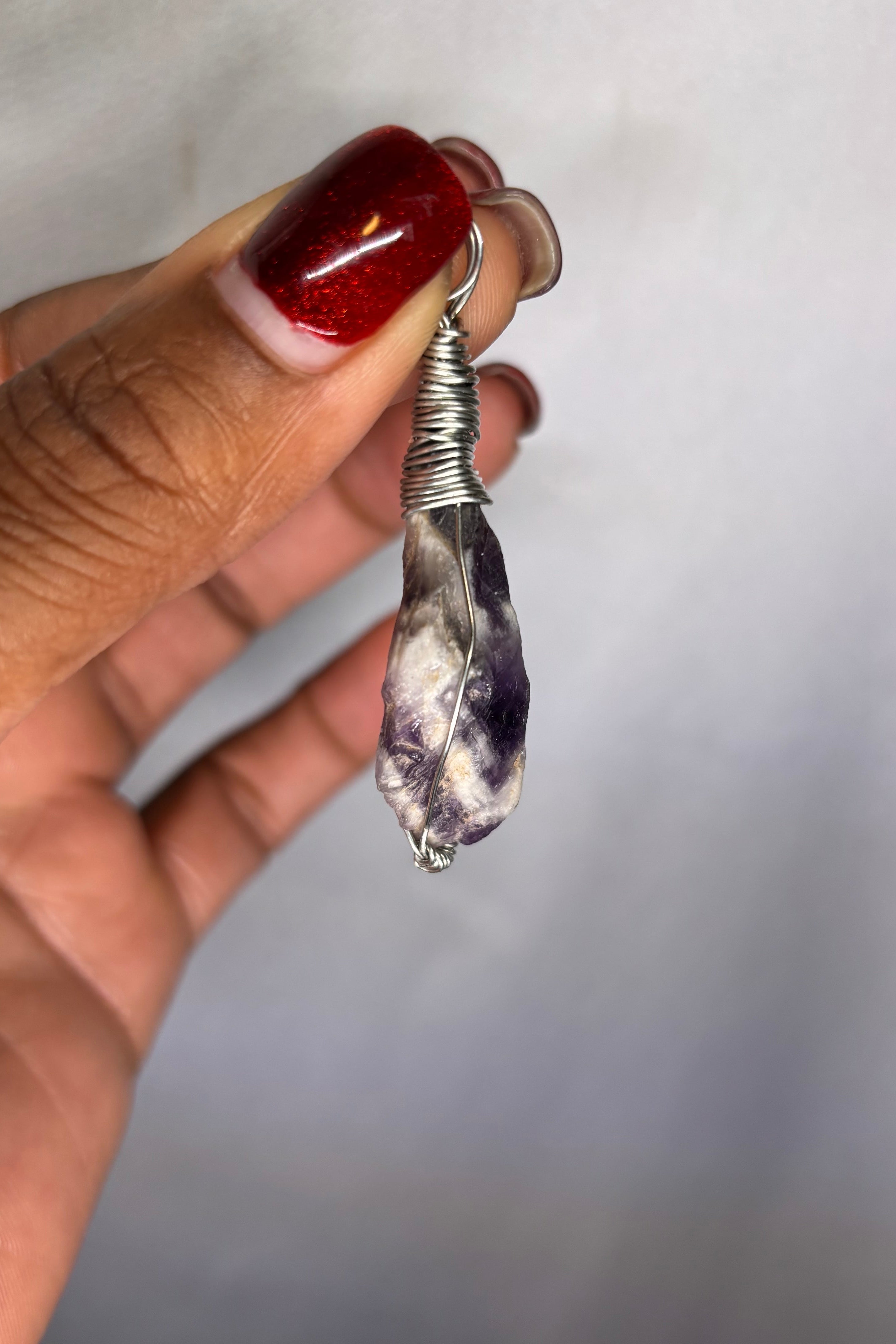 Copper-wrapped Dream Amethyst Pendant (silver-plated copper)