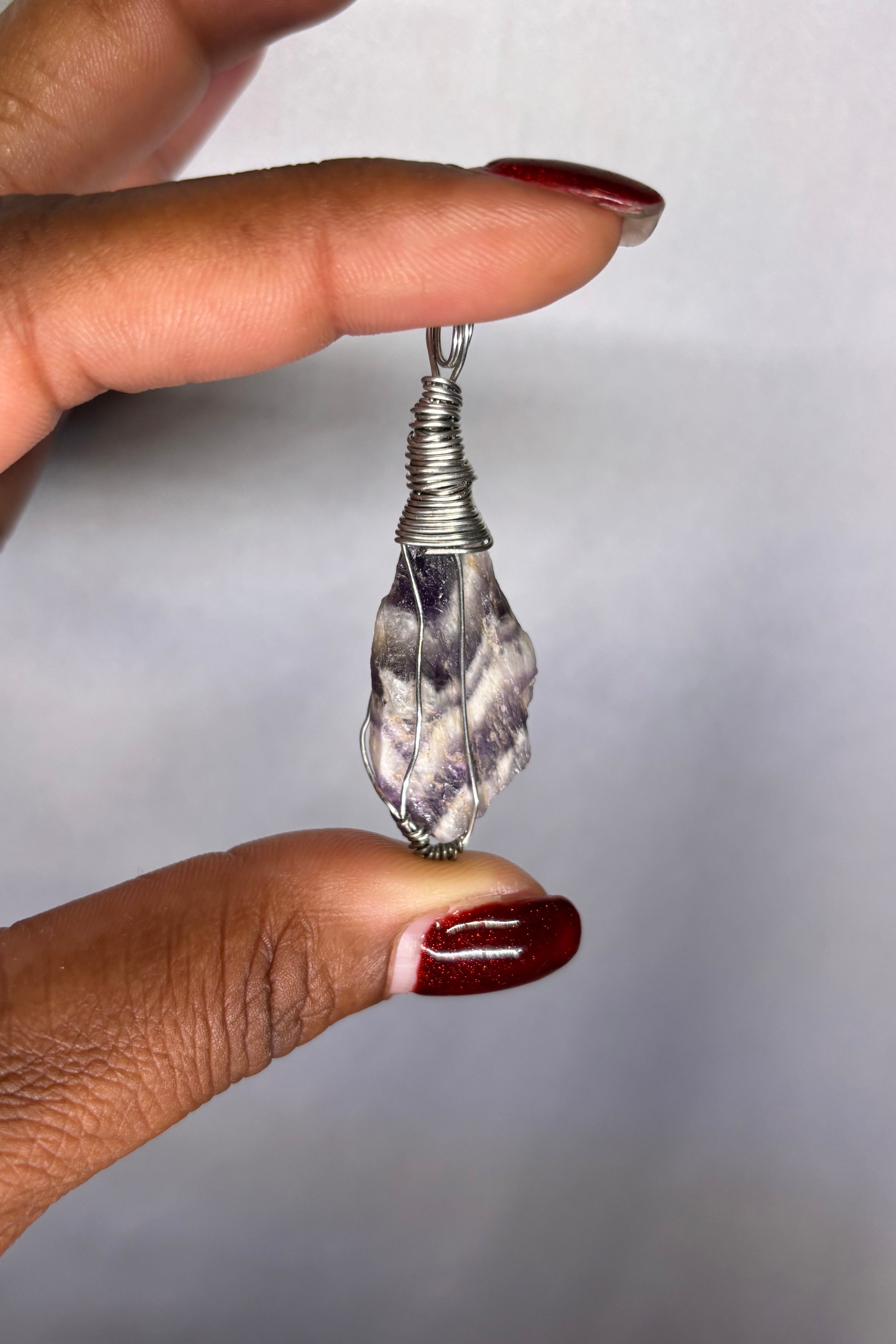 Copper-wrapped Dream Amethyst Pendant (silver-plated copper)
