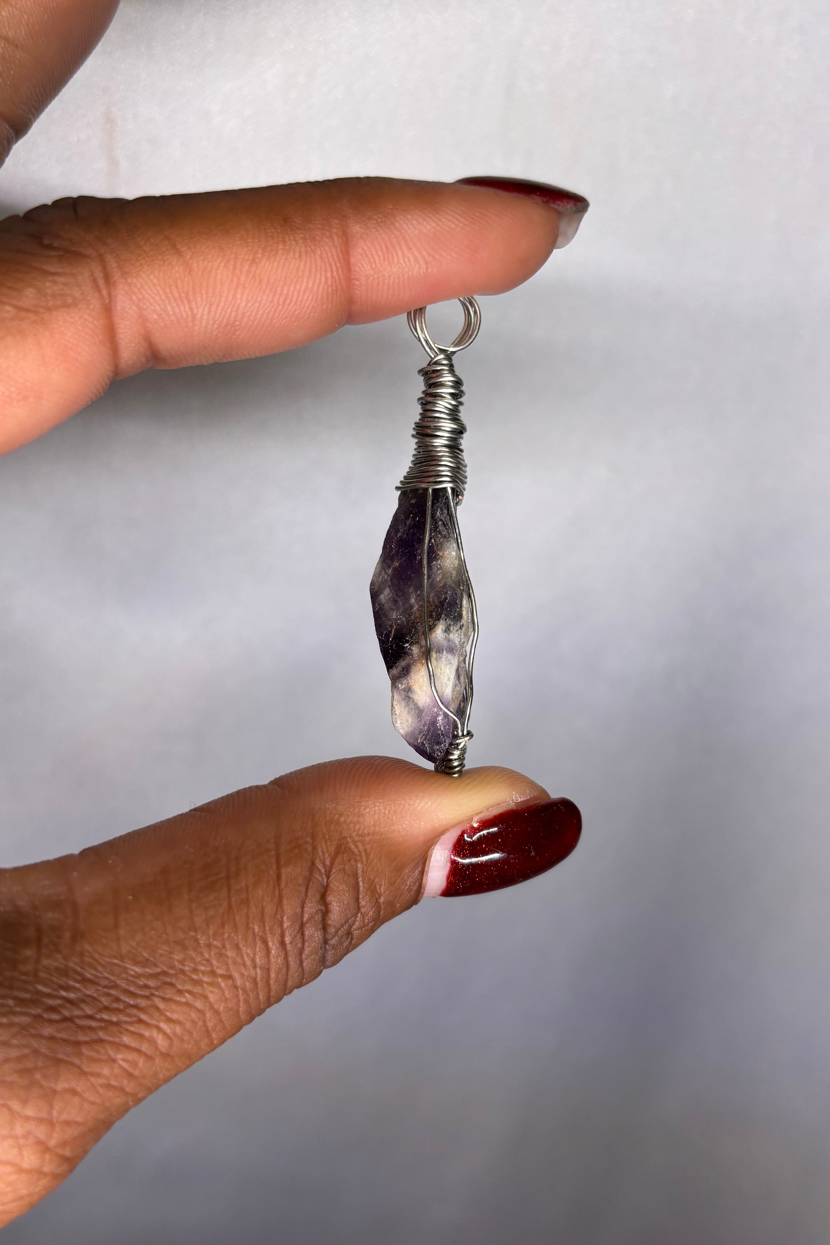 Copper-wrapped Dream Amethyst Pendant (silver-plated copper)