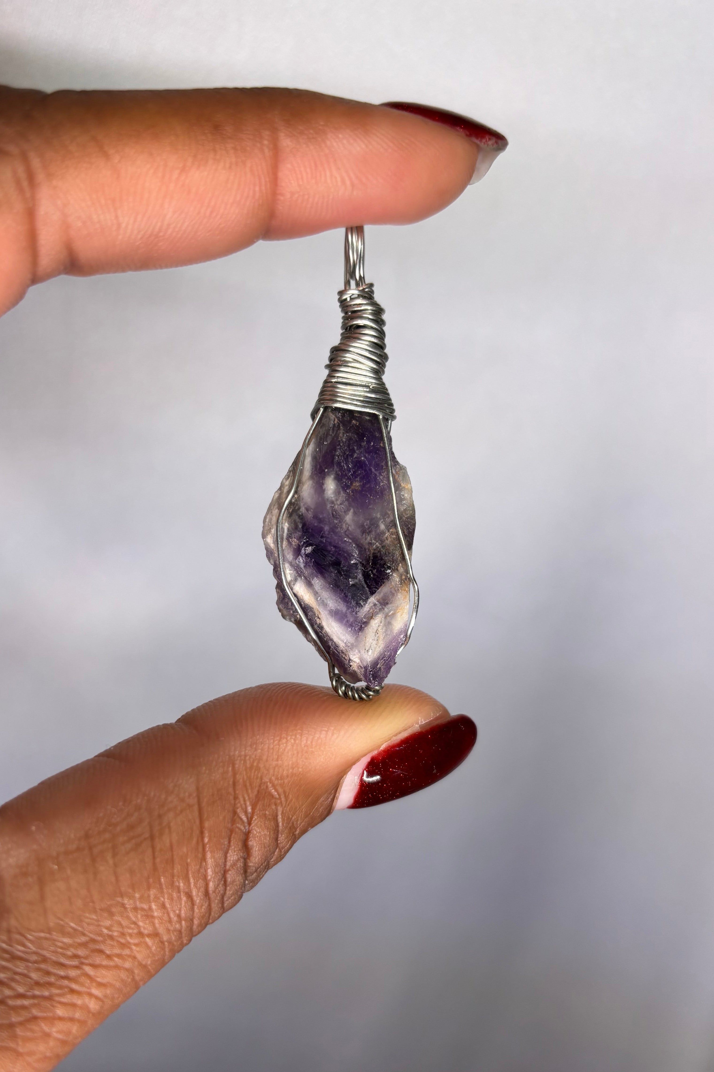 Copper-wrapped Dream Amethyst Pendant (silver-plated copper)