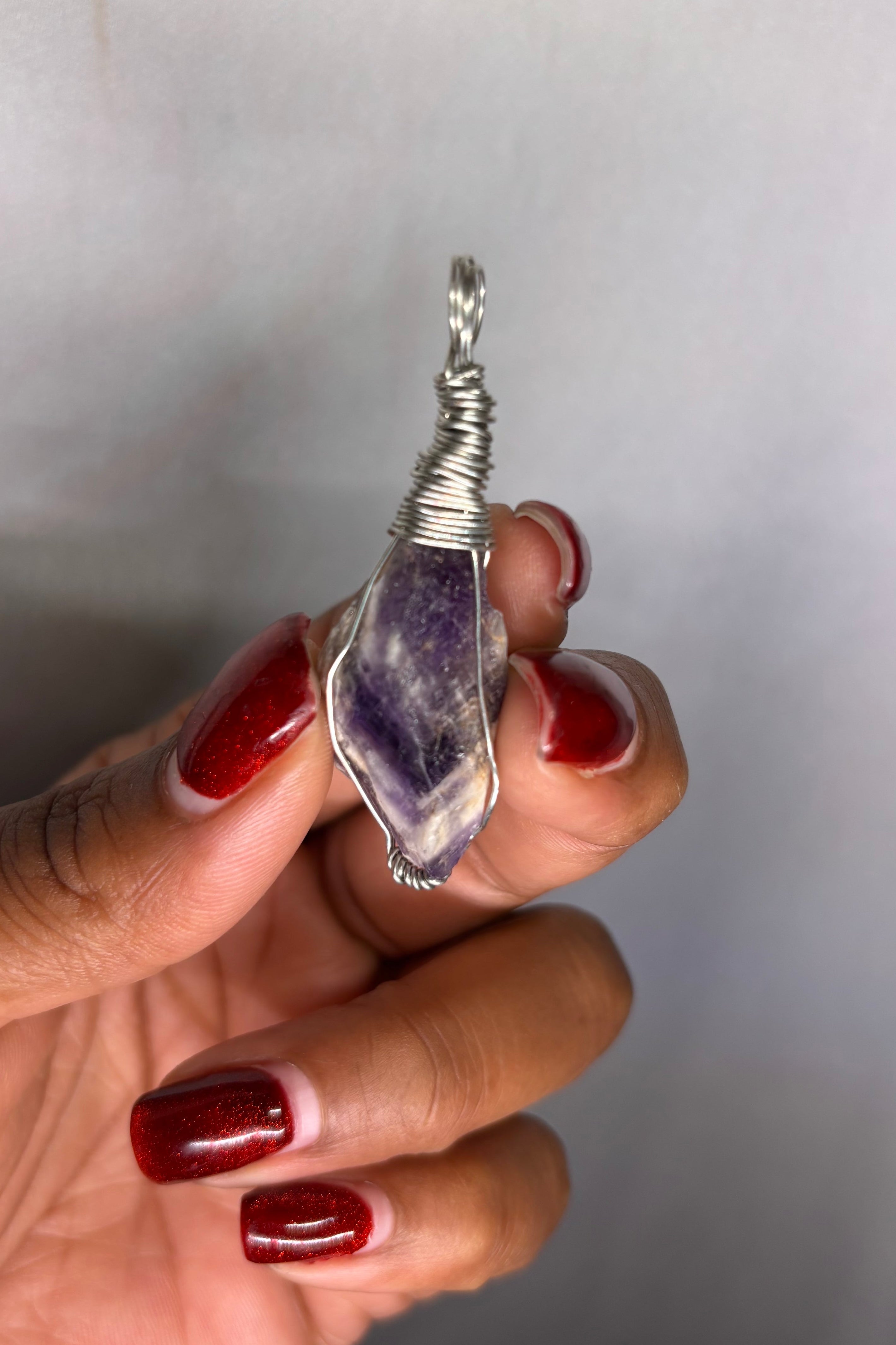 Copper-wrapped Dream Amethyst Pendant (silver-plated copper)