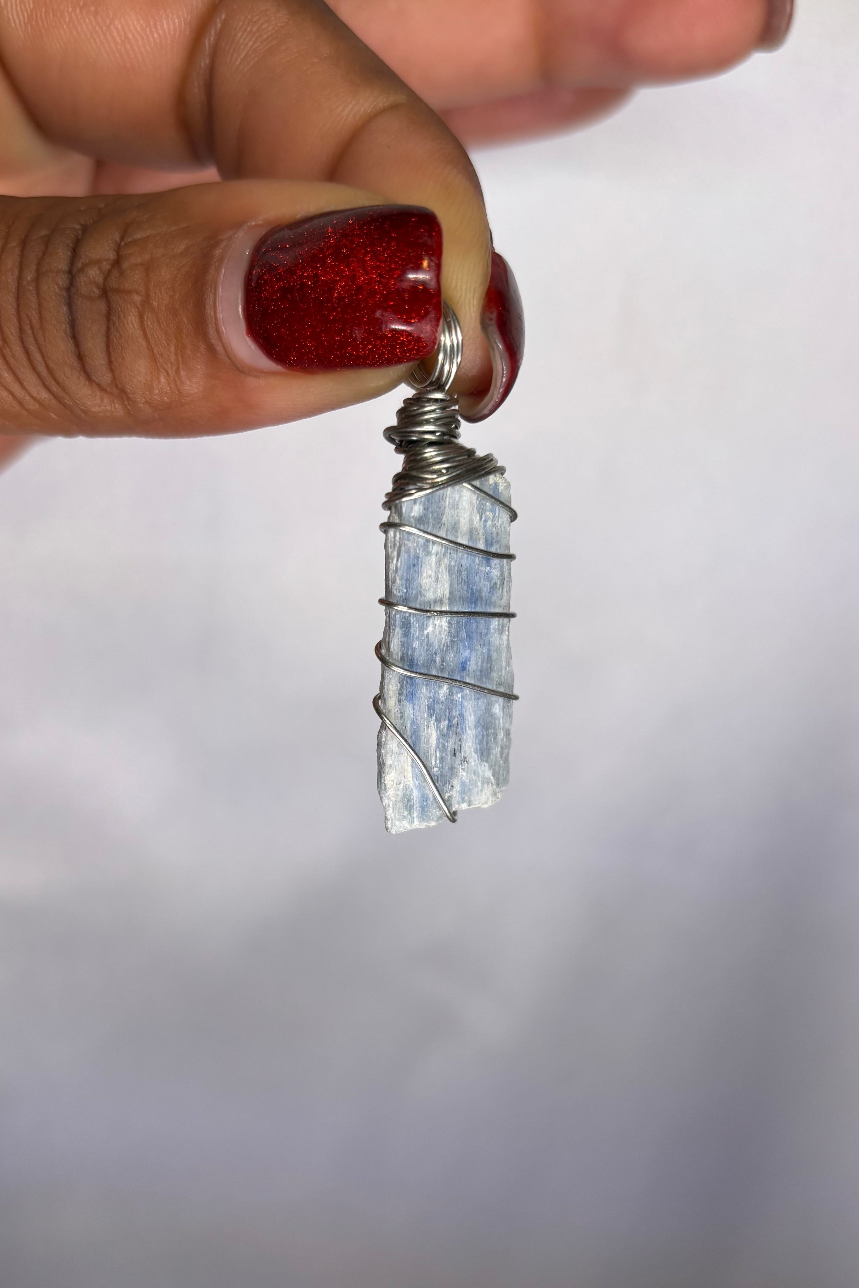 Copper-wrapped Kyanite Pendant (silver-plated copper)