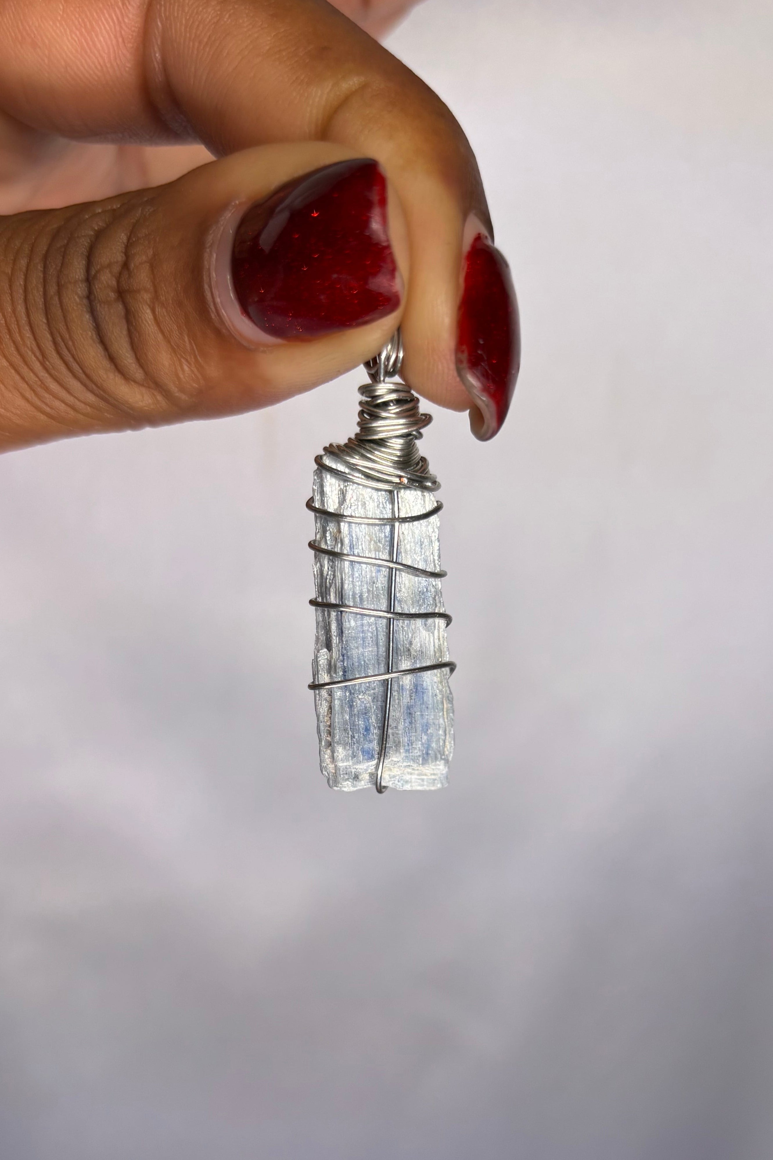 Copper-wrapped Kyanite Pendant (silver-plated copper)