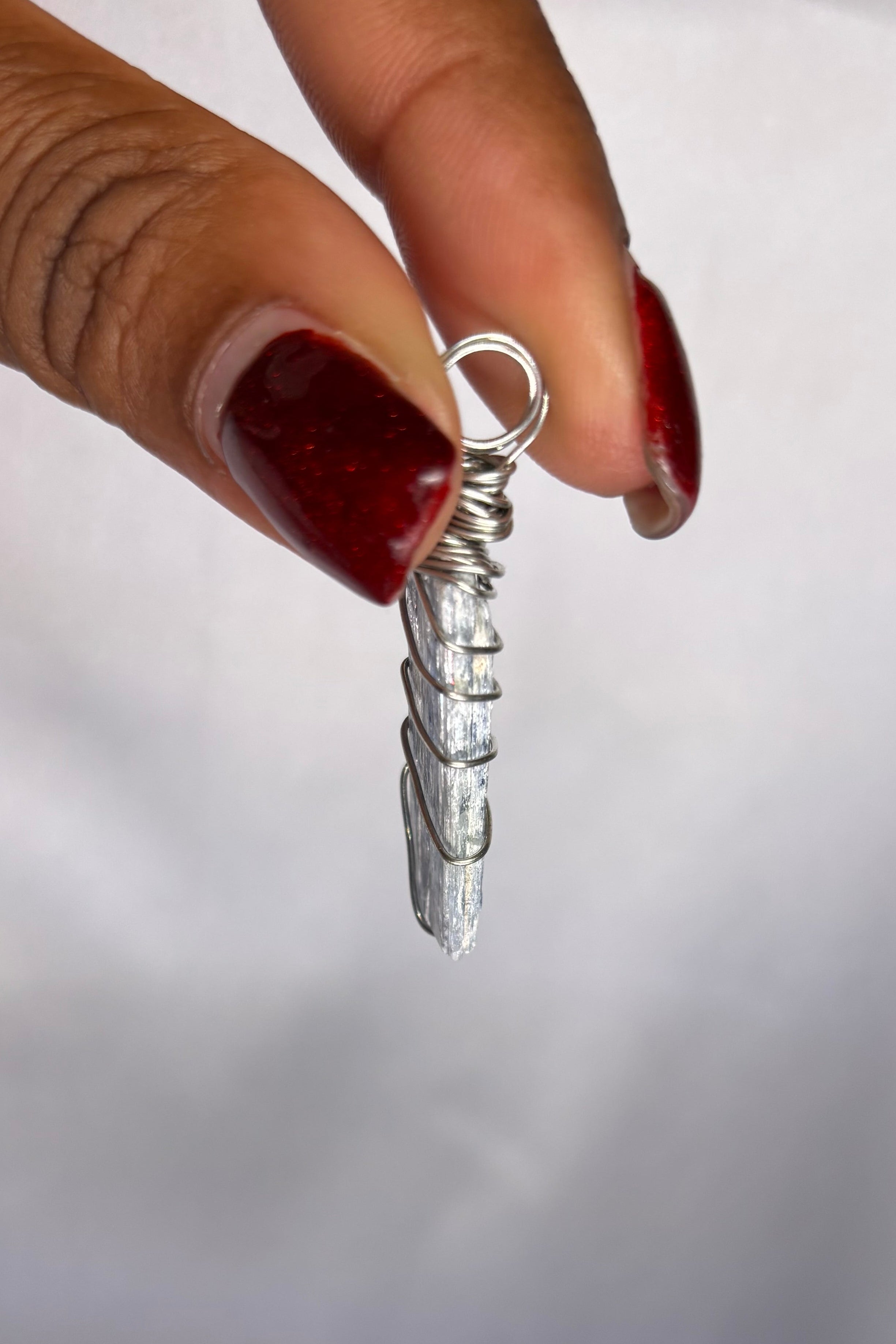 Copper-wrapped Kyanite Pendant (silver-plated copper)