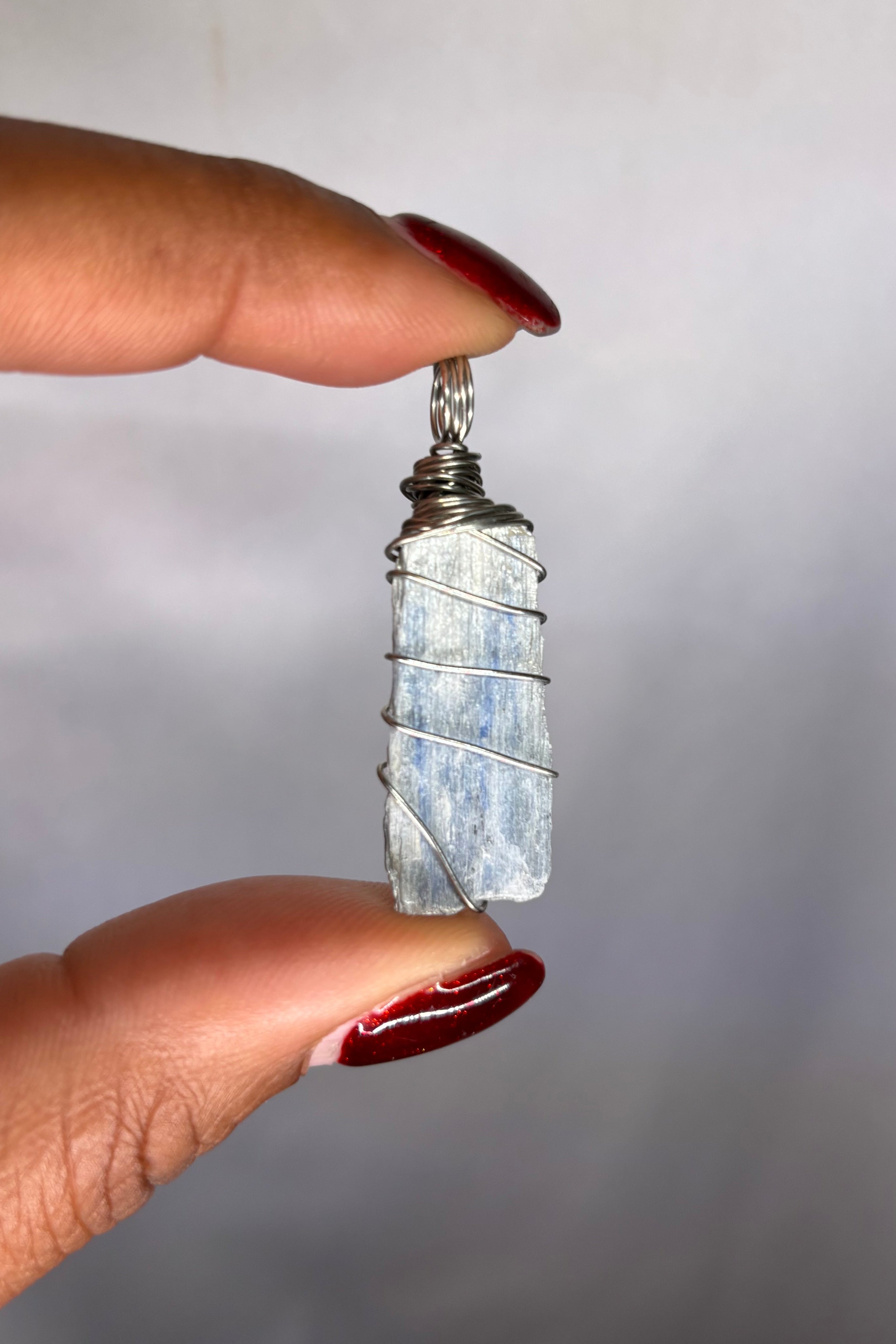 Copper-wrapped Kyanite Pendant (silver-plated copper)