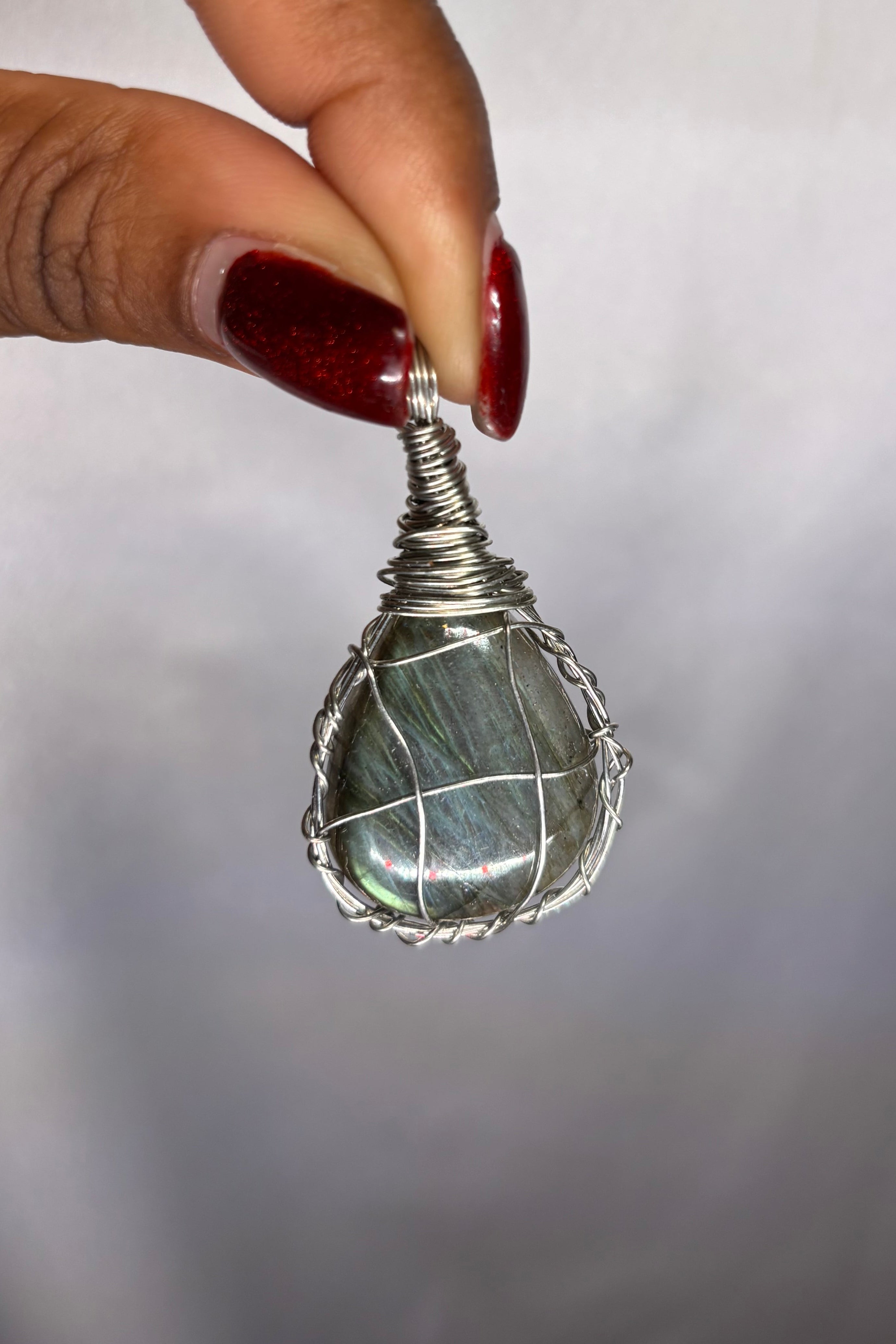 Copper-wrapped Labradorite Pendant (silver-plated copper)