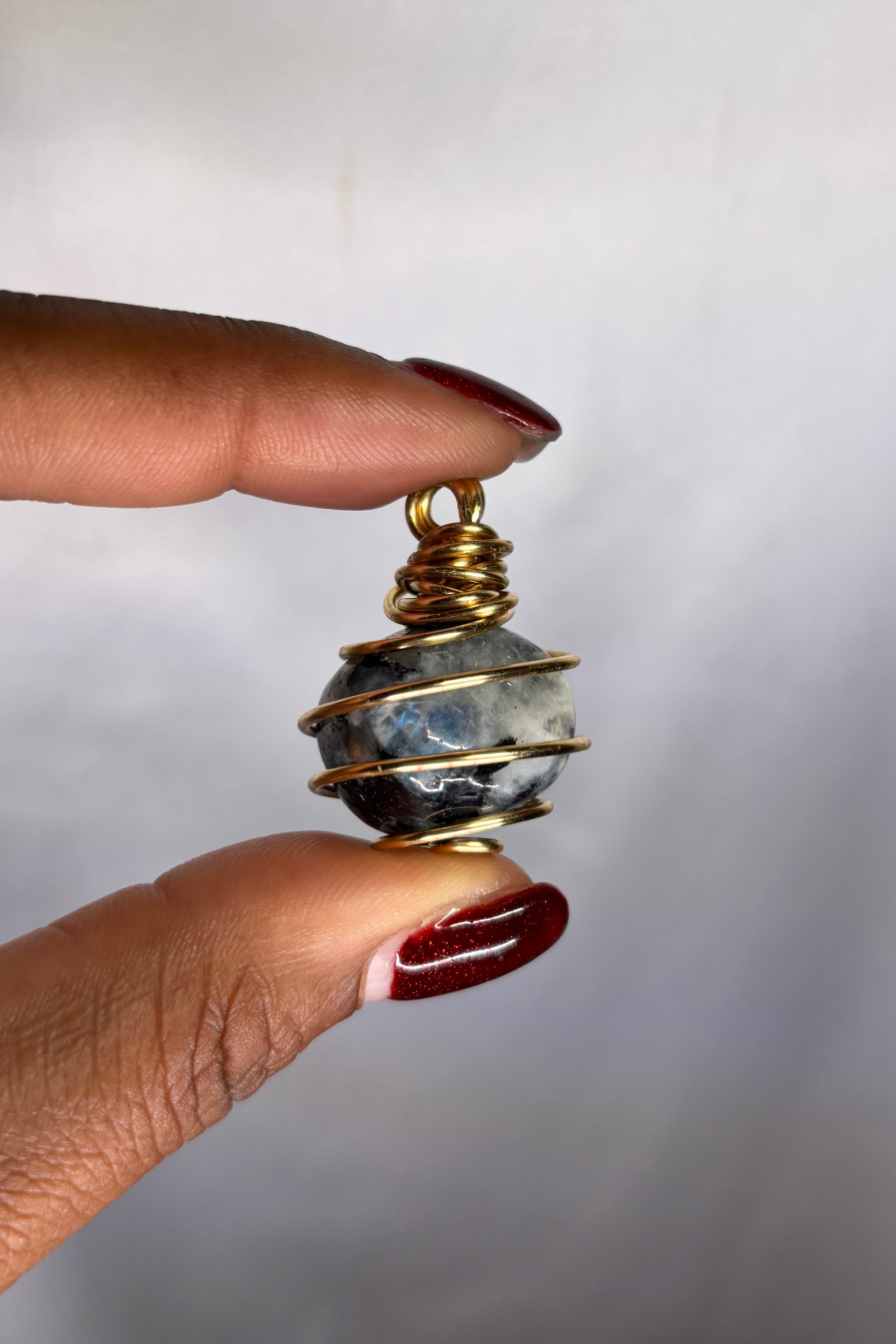 Copper-wrapped Rainbow Moonstone Pendant (tumbled)