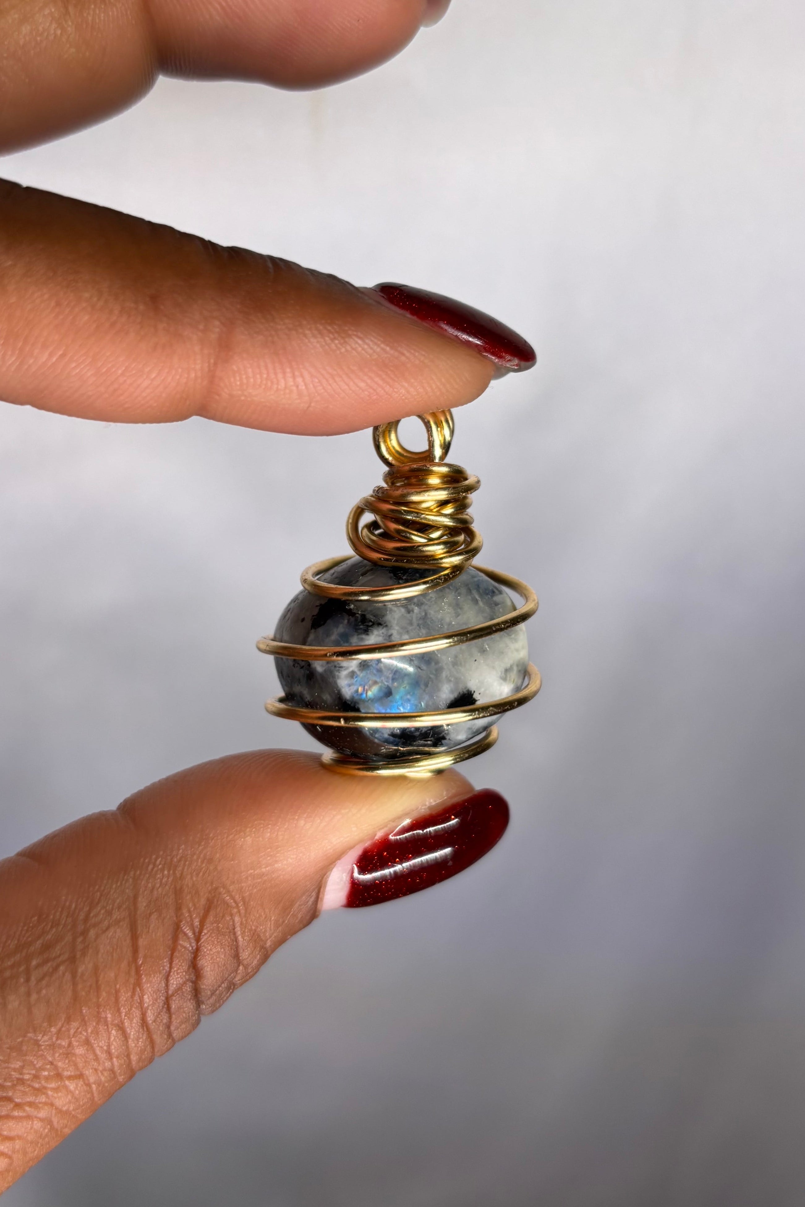 Copper-wrapped Rainbow Moonstone Pendant (tumbled)