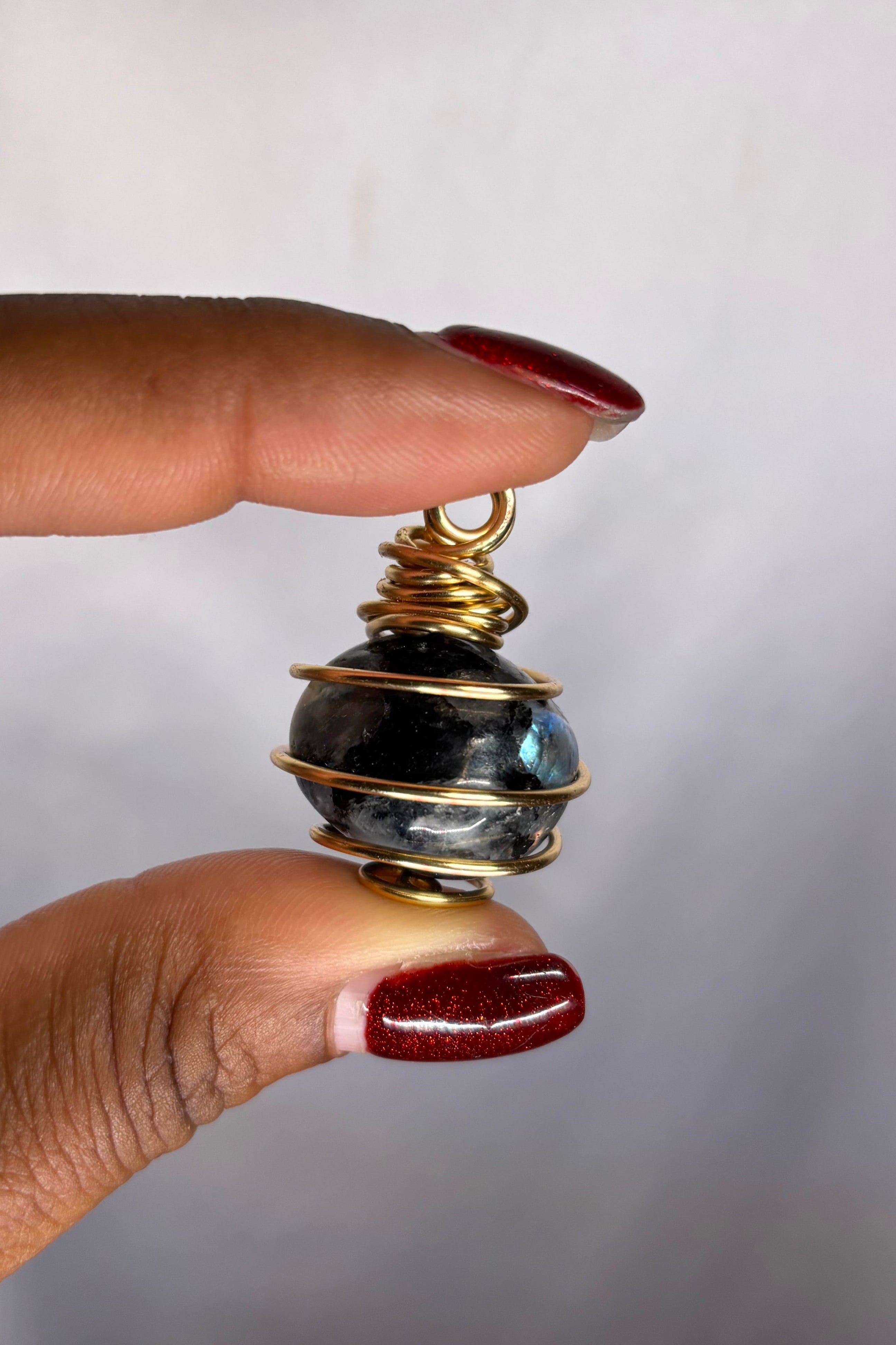 Copper-wrapped Rainbow Moonstone Pendant (tumbled)