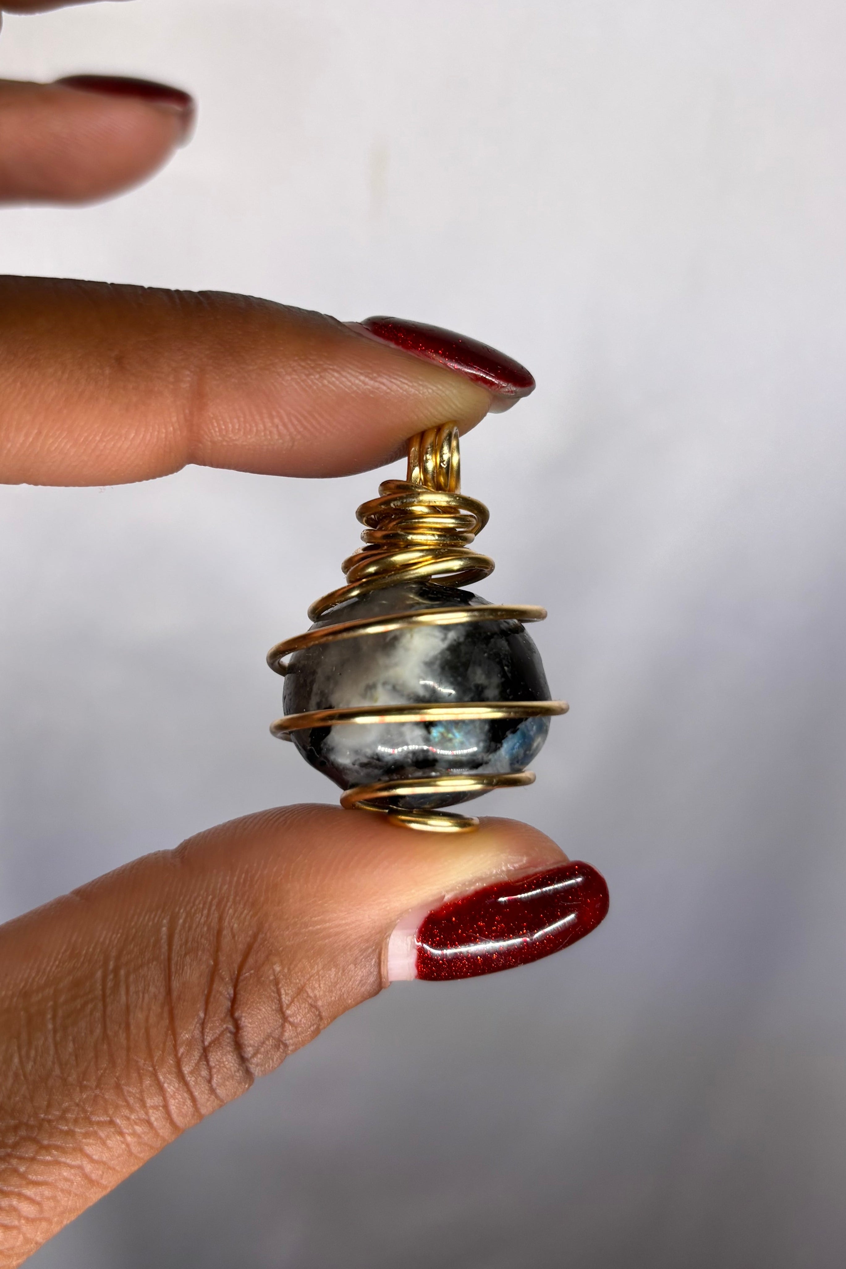 Copper-wrapped Rainbow Moonstone Pendant (tumbled)