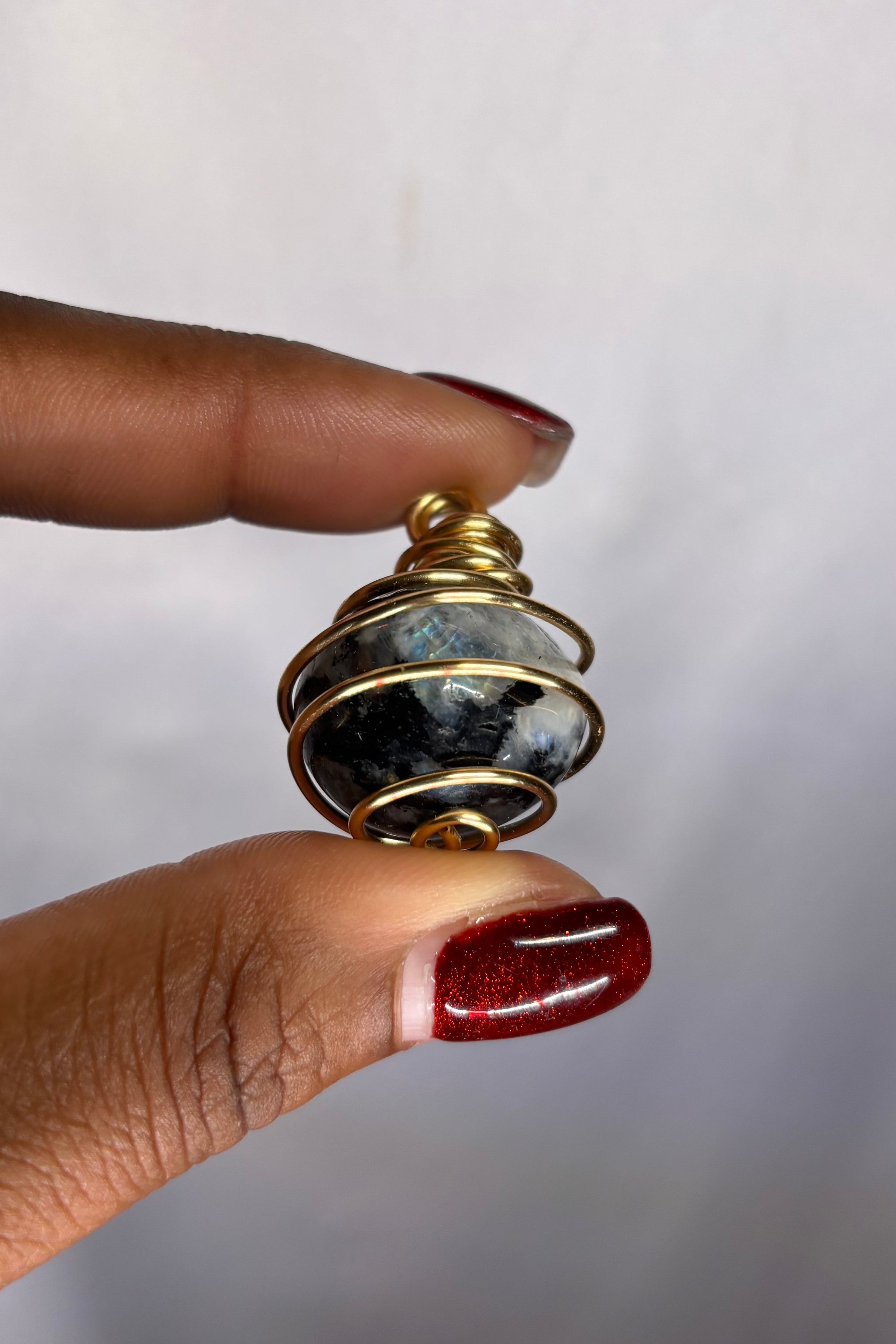Copper-wrapped Rainbow Moonstone Pendant (tumbled)
