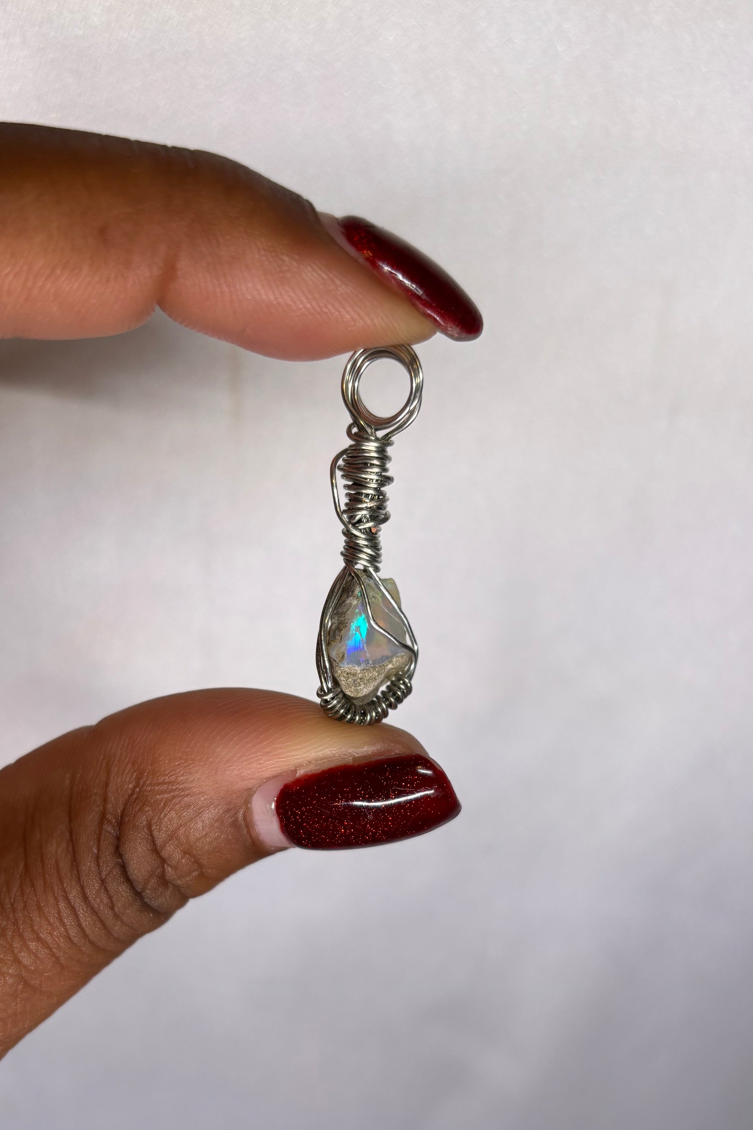 Copper-wrapped Ethiopian Opal Pendant - (1)