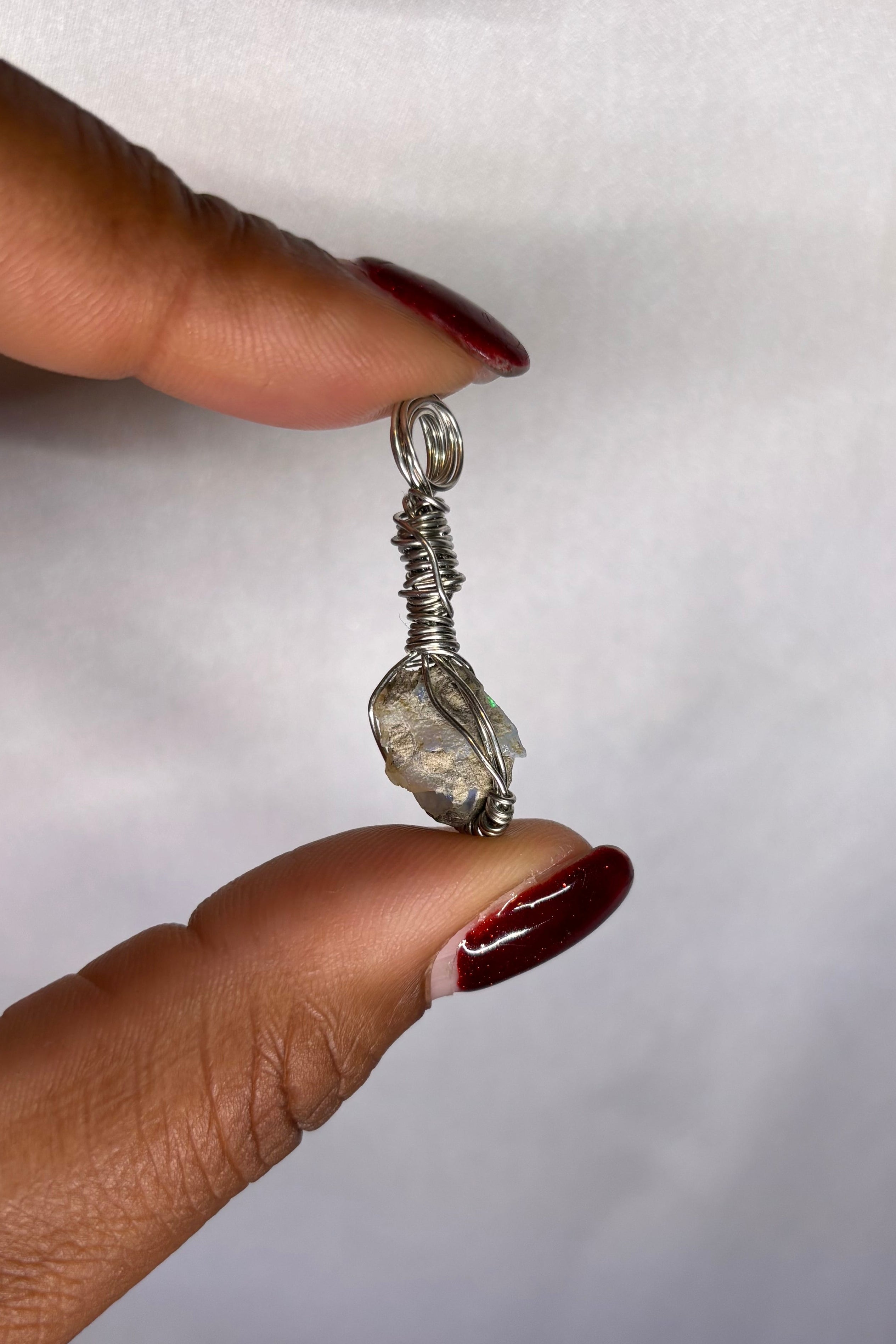Copper-wrapped Ethiopian Opal Pendant - (1)
