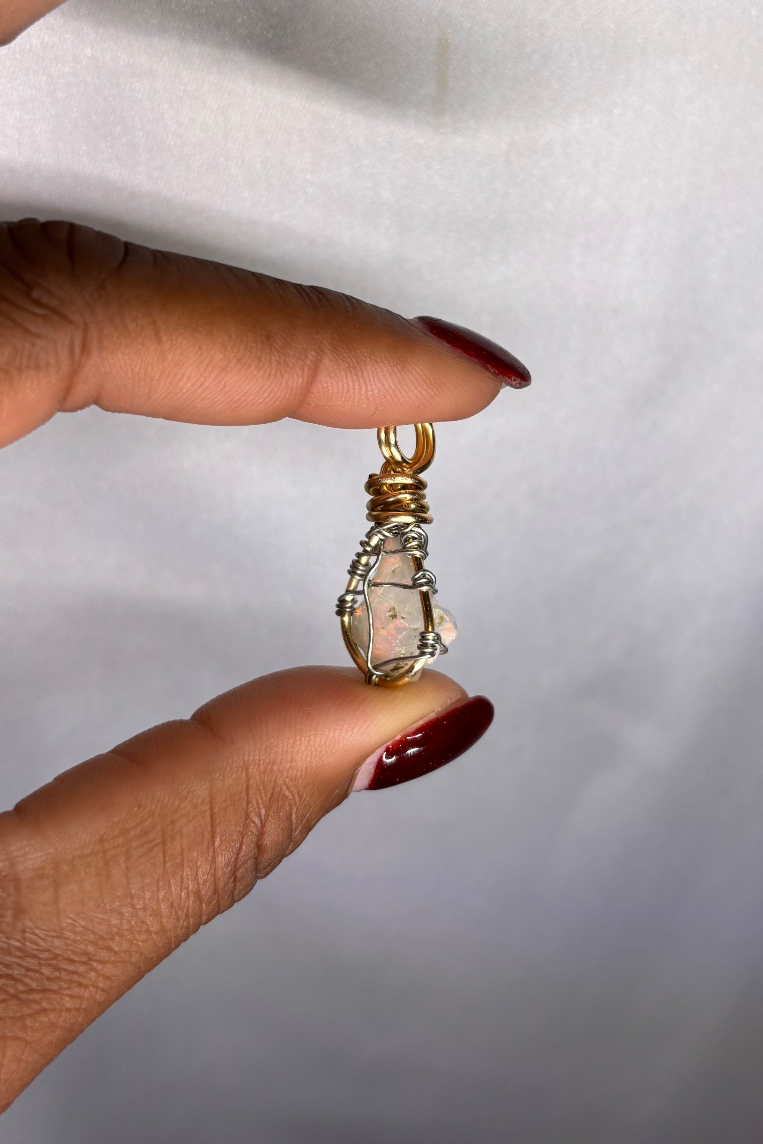 Copper-wrapped Ethiopian Opal Pendant - (2)
