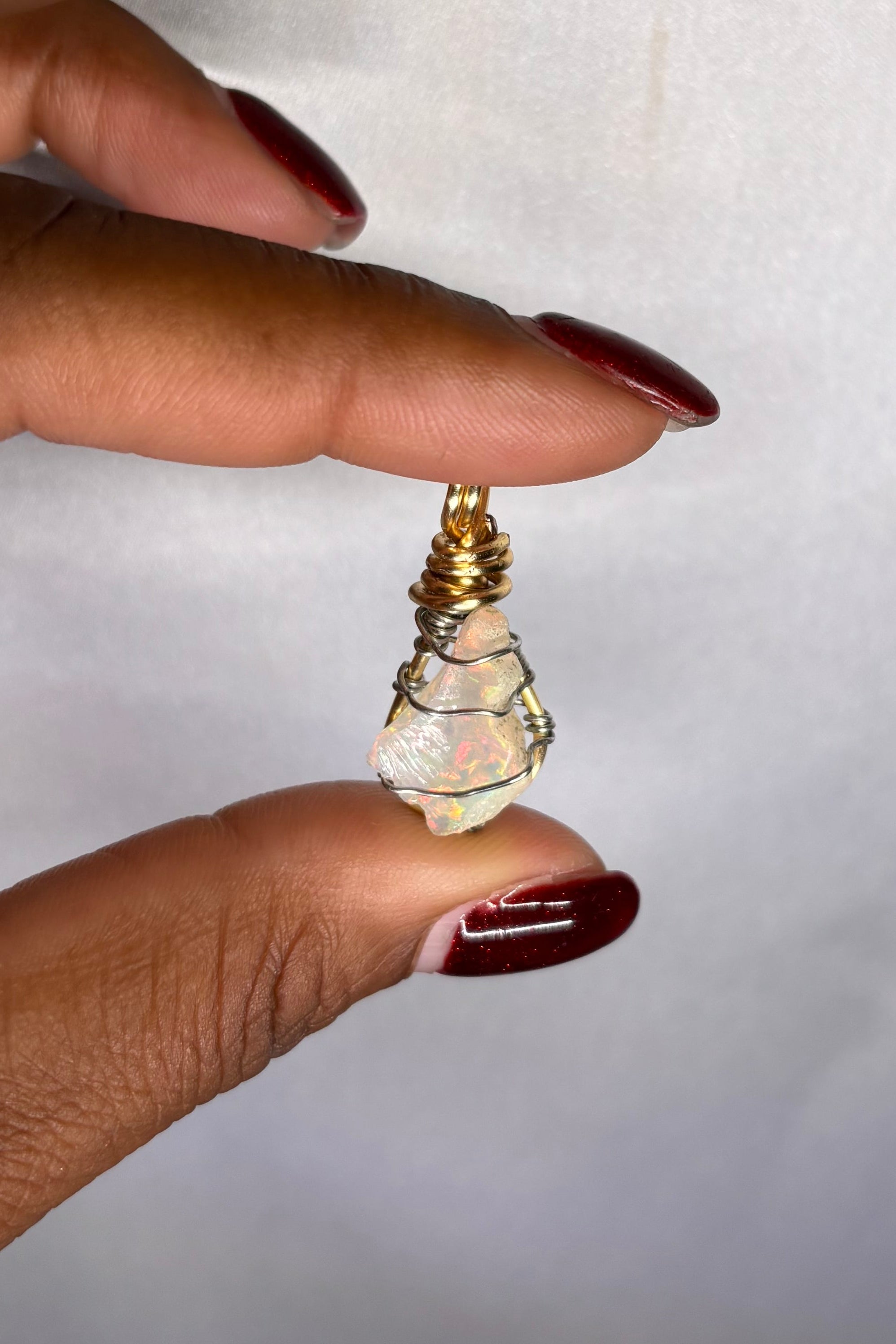 Copper-wrapped Ethiopian Opal Pendant - (2)