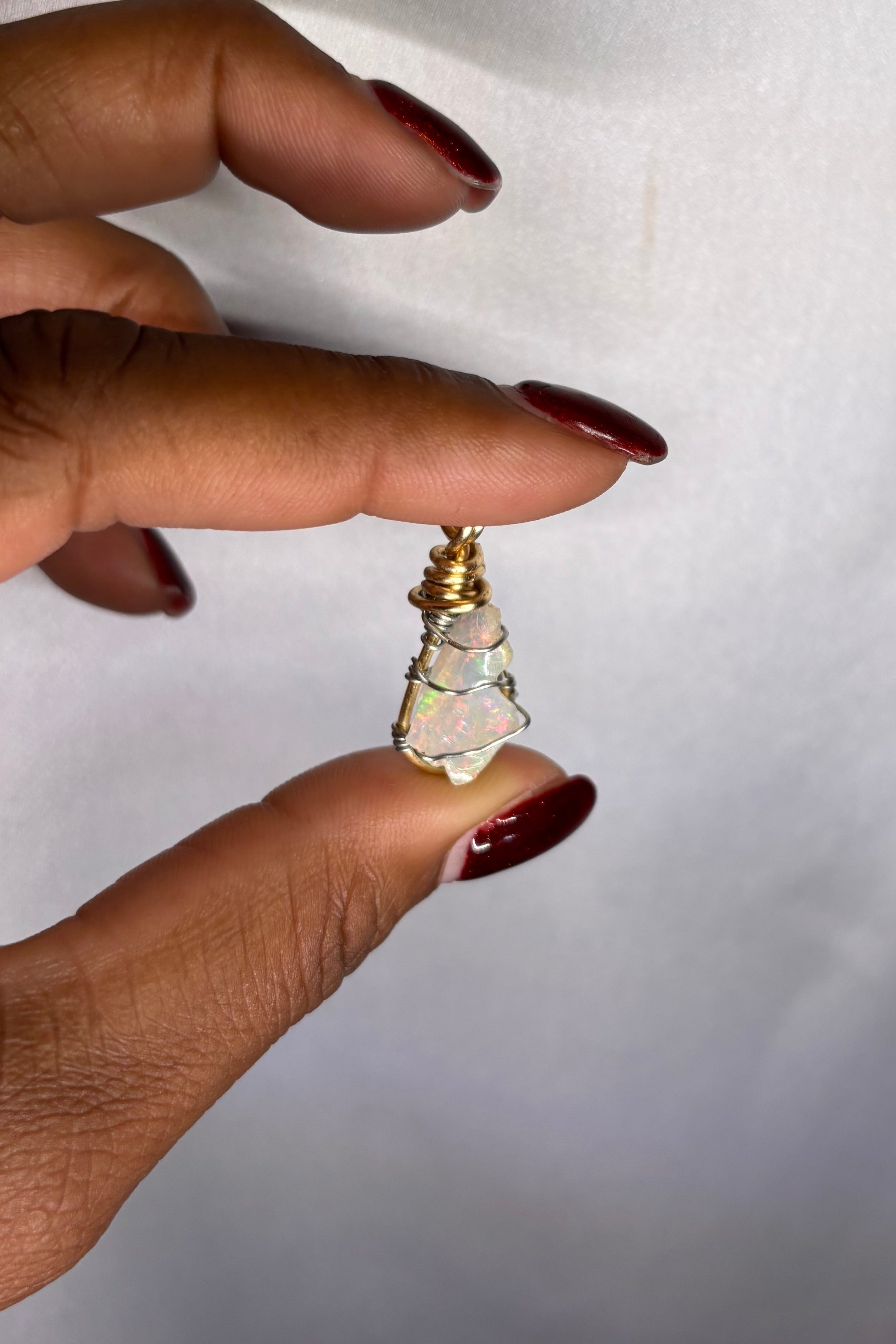 Copper-wrapped Ethiopian Opal Pendant - (2)