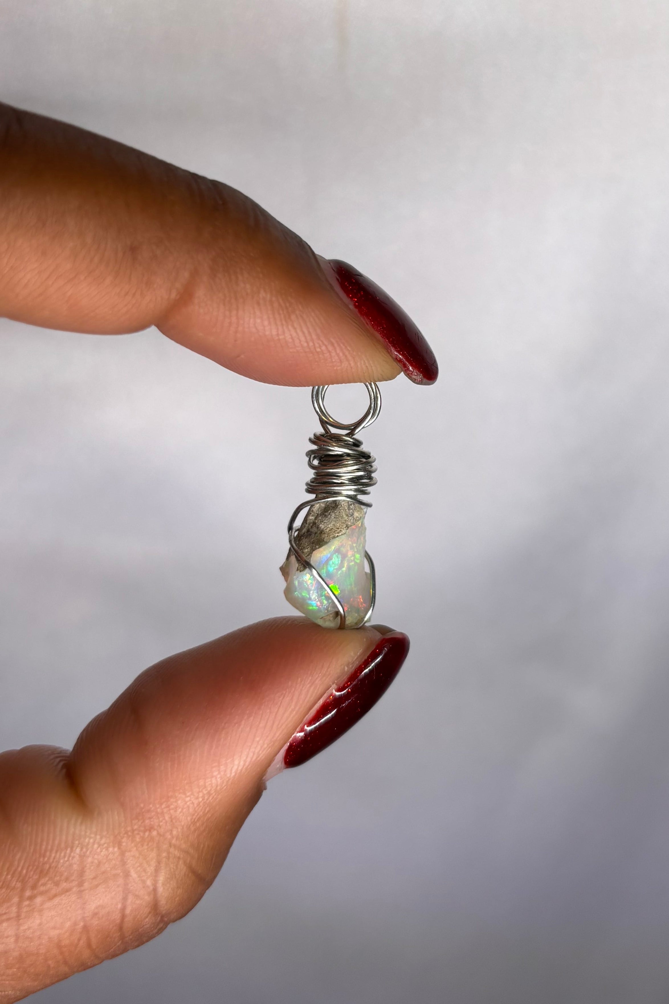 Copper-wrapped Ethiopian Opal Pendant - (3)