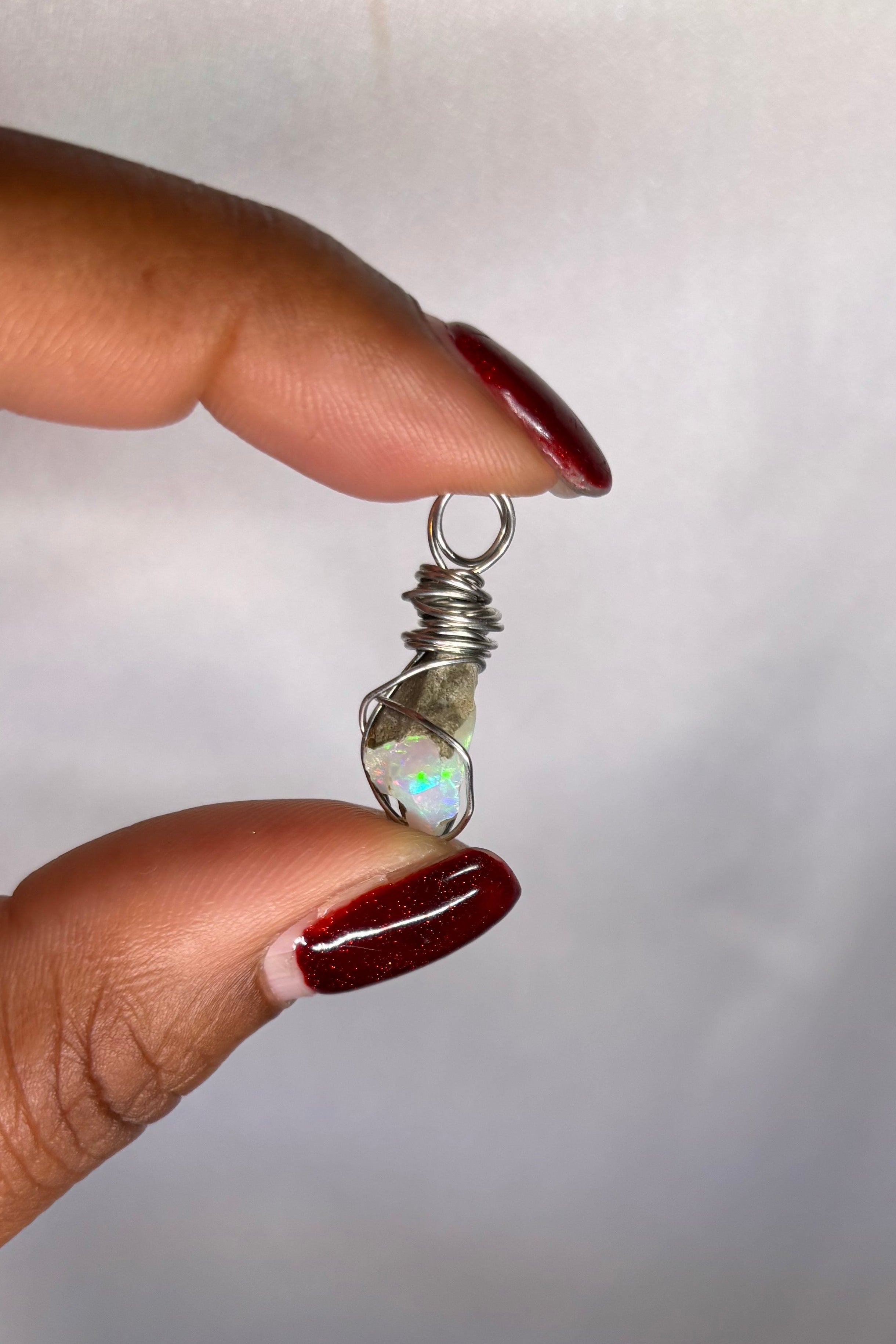 Copper-wrapped Ethiopian Opal Pendant - (3)