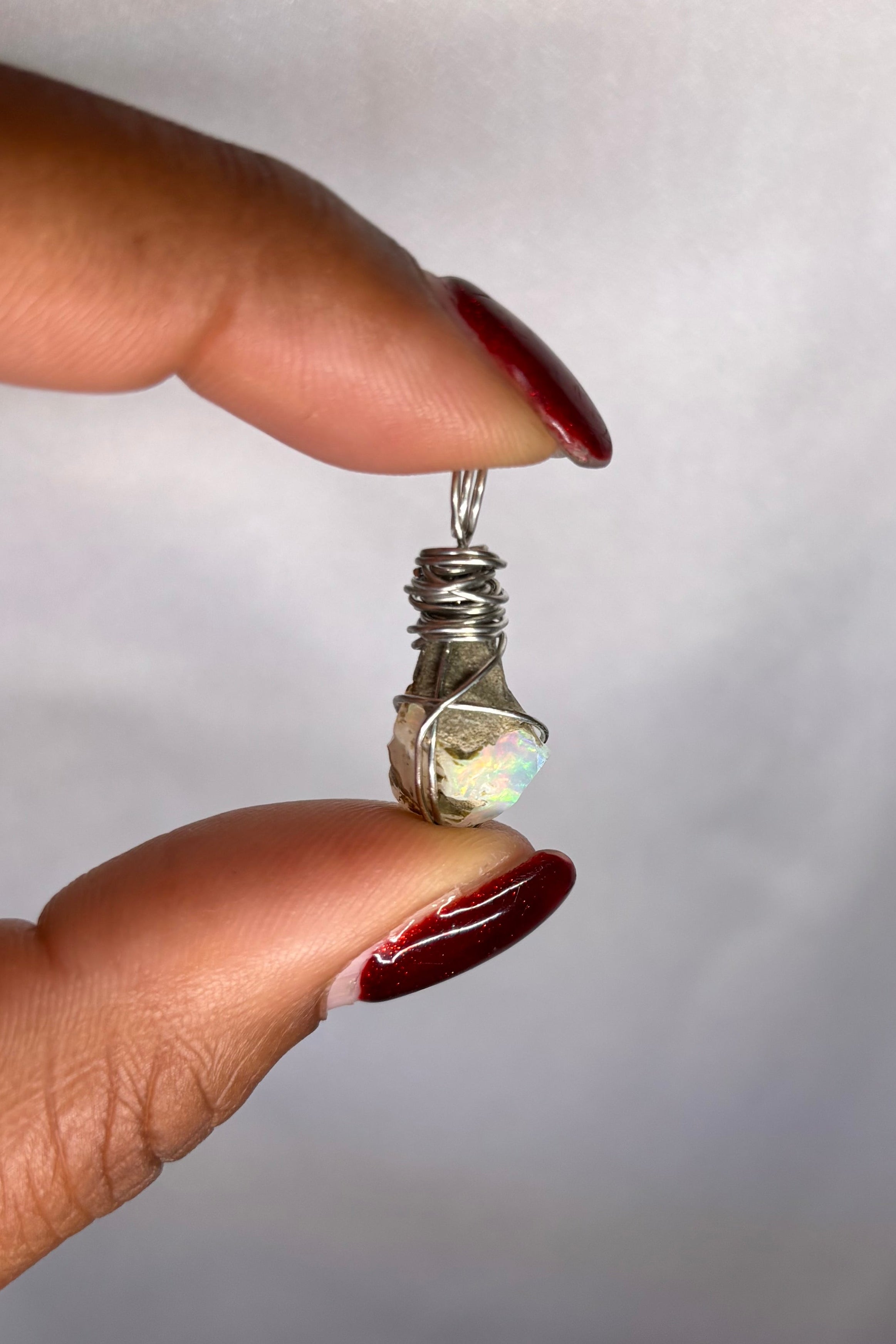 Copper-wrapped Ethiopian Opal Pendant - (3)