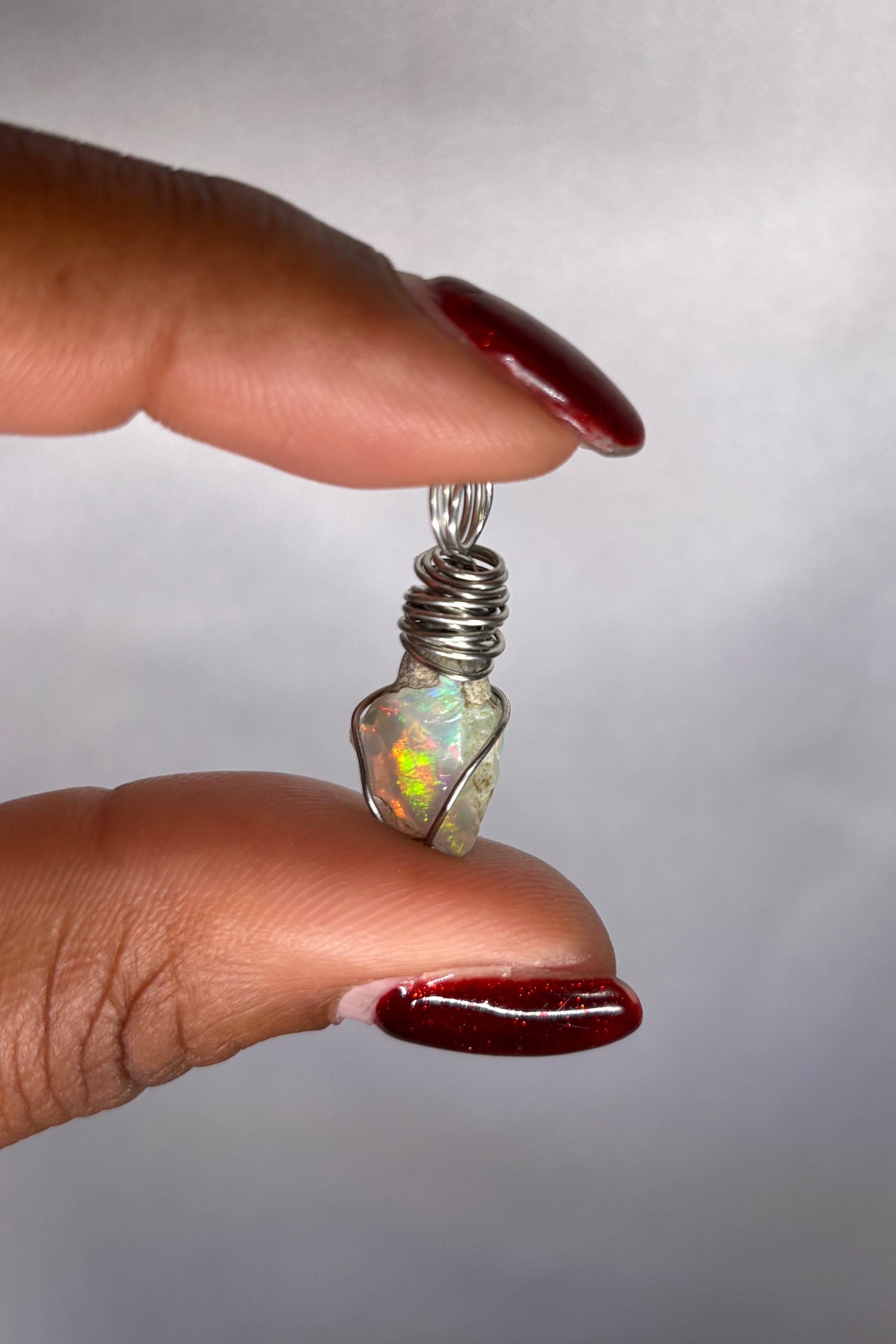 Copper-wrapped Ethiopian Opal Pendant - (3)
