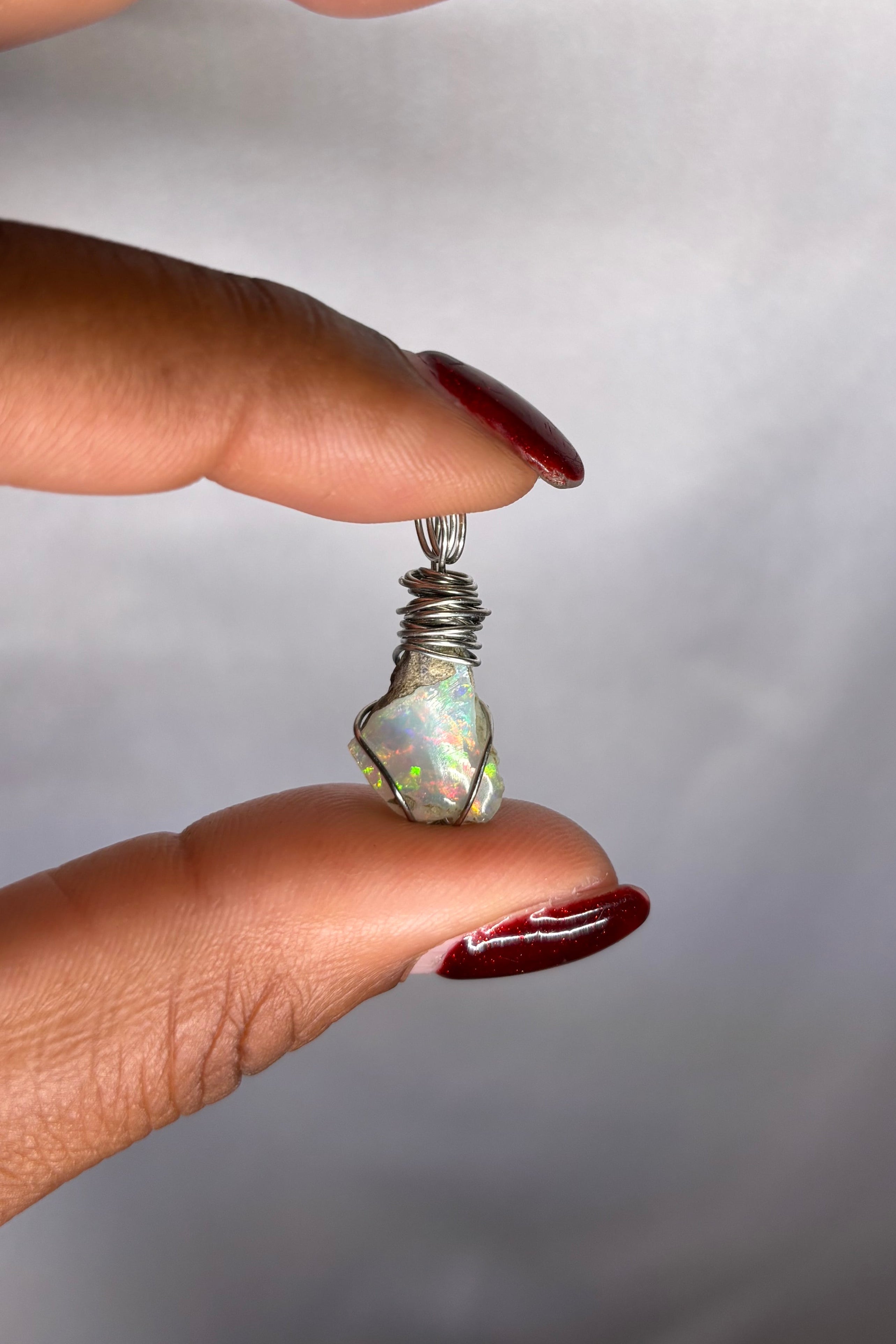 Copper-wrapped Ethiopian Opal Pendant - (3)