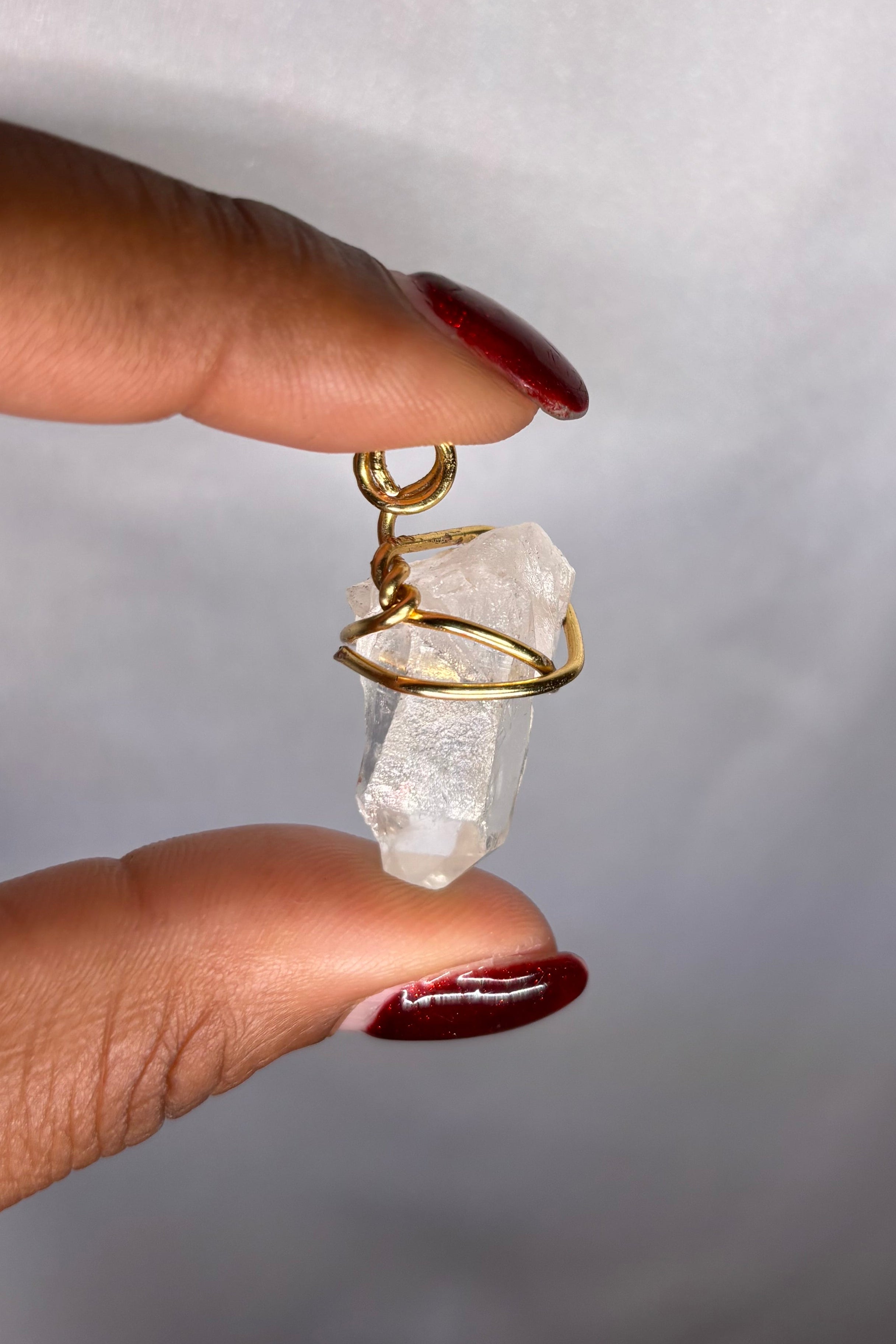 Copper-wrapped Clear Quartz Pendant