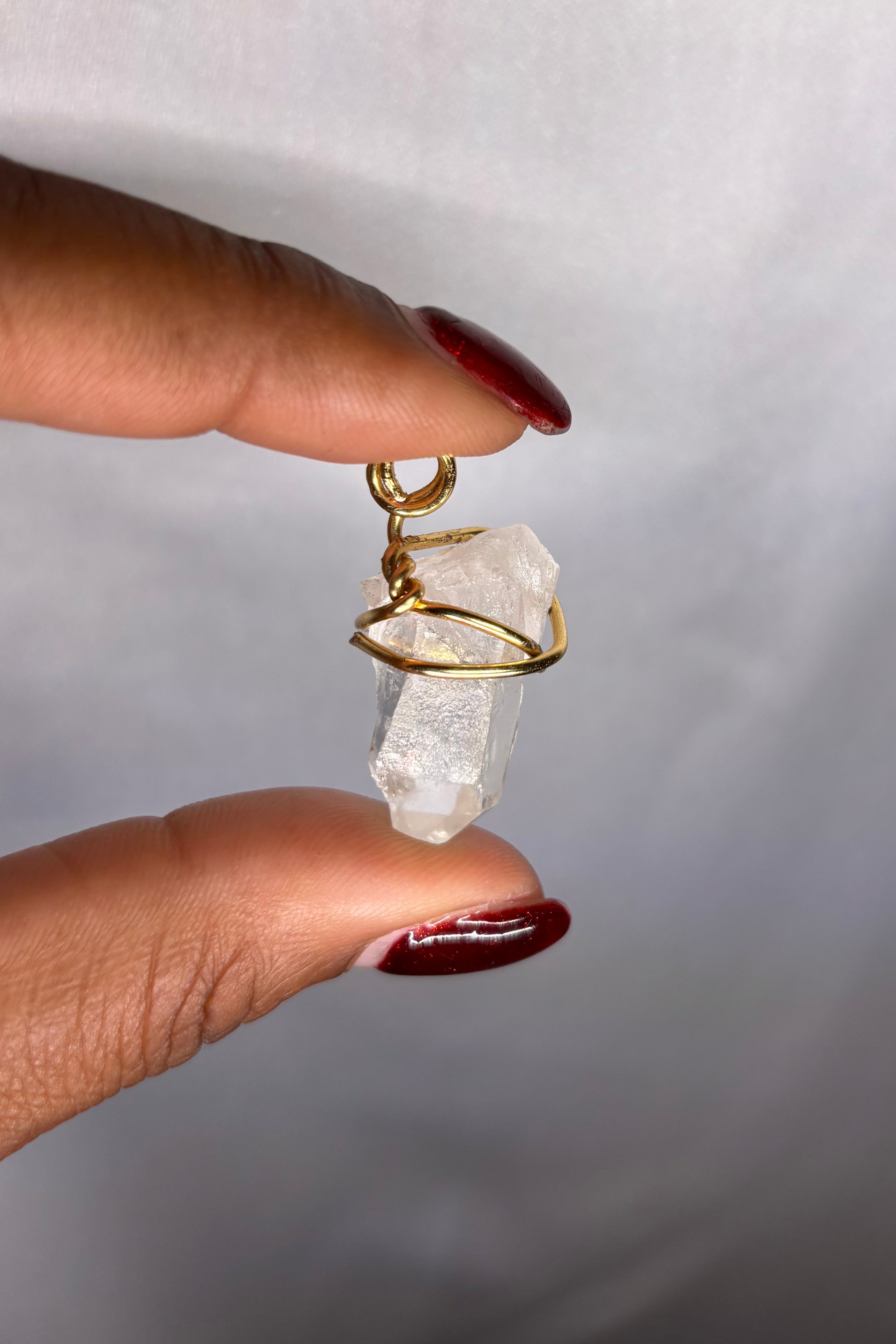Copper-wrapped Clear Quartz Pendant