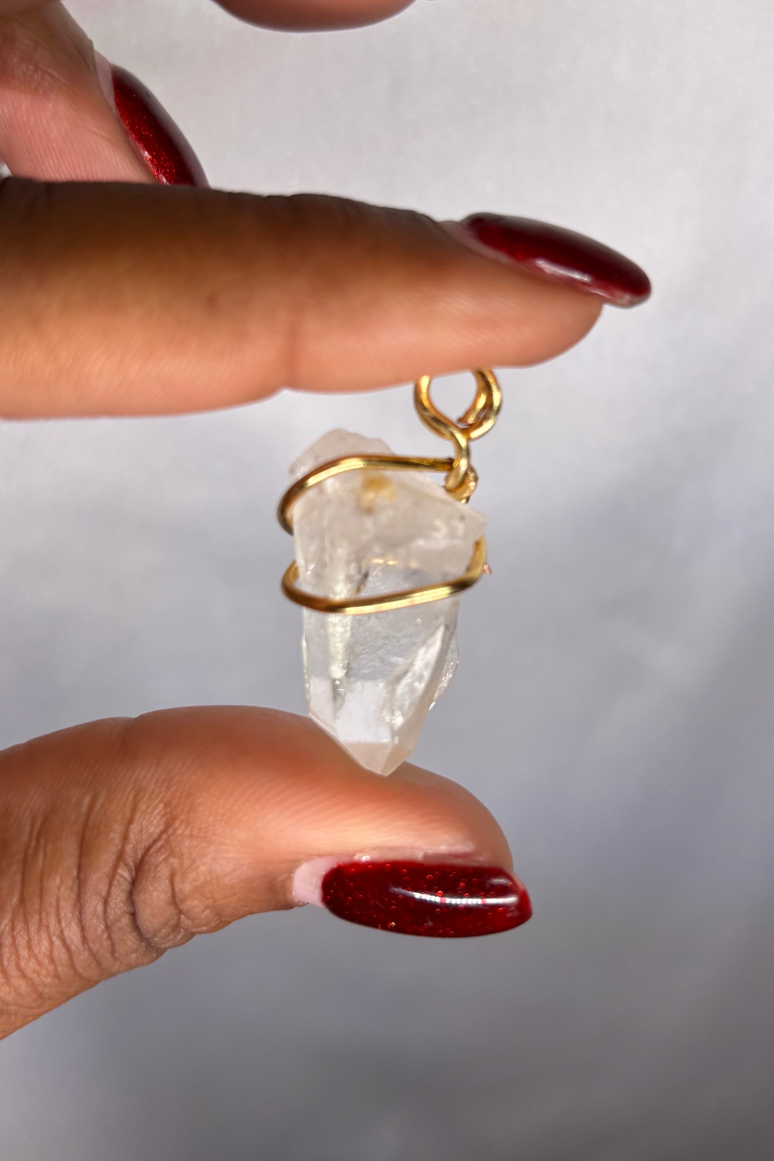 Copper-wrapped Clear Quartz Pendant