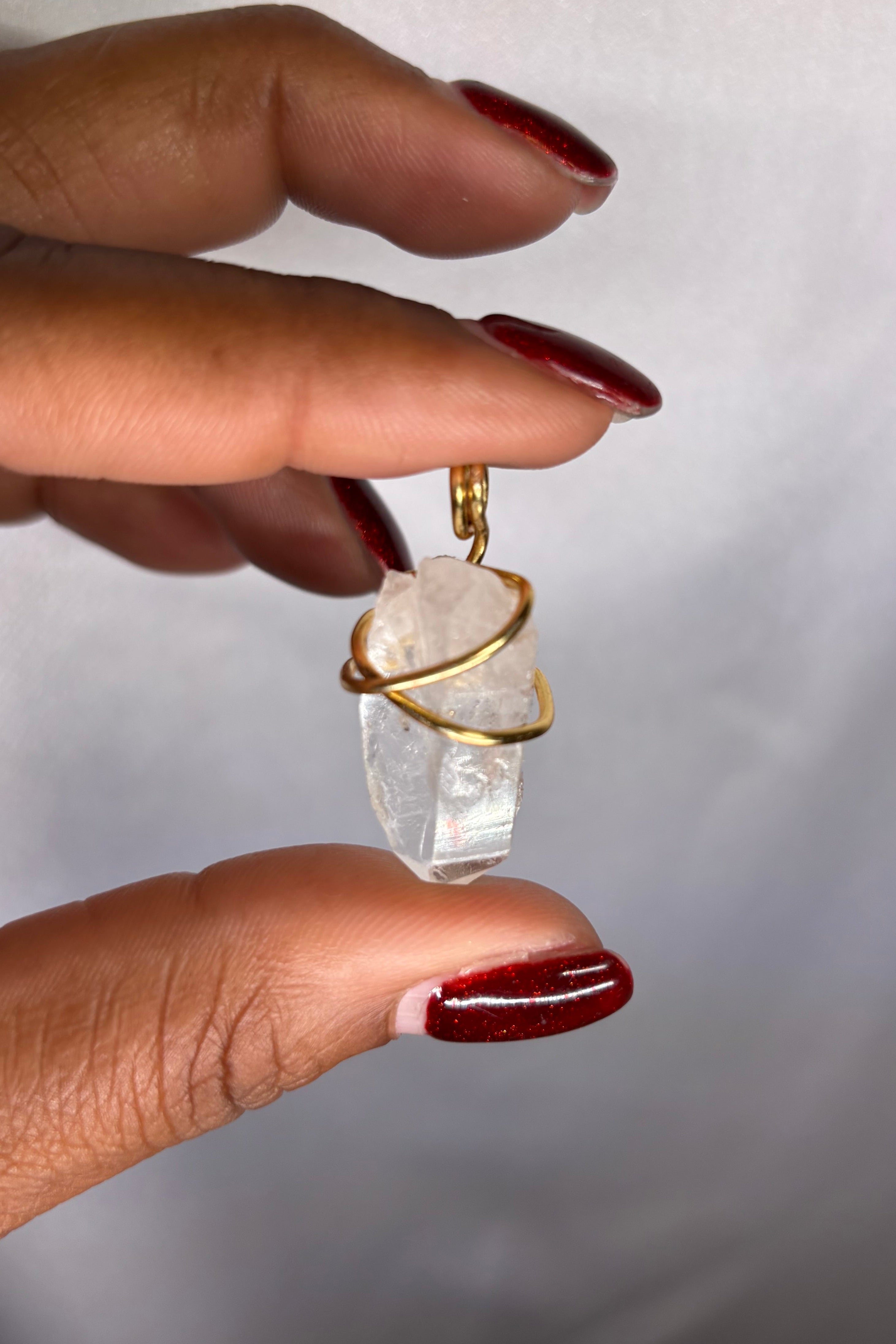 Copper-wrapped Clear Quartz Pendant