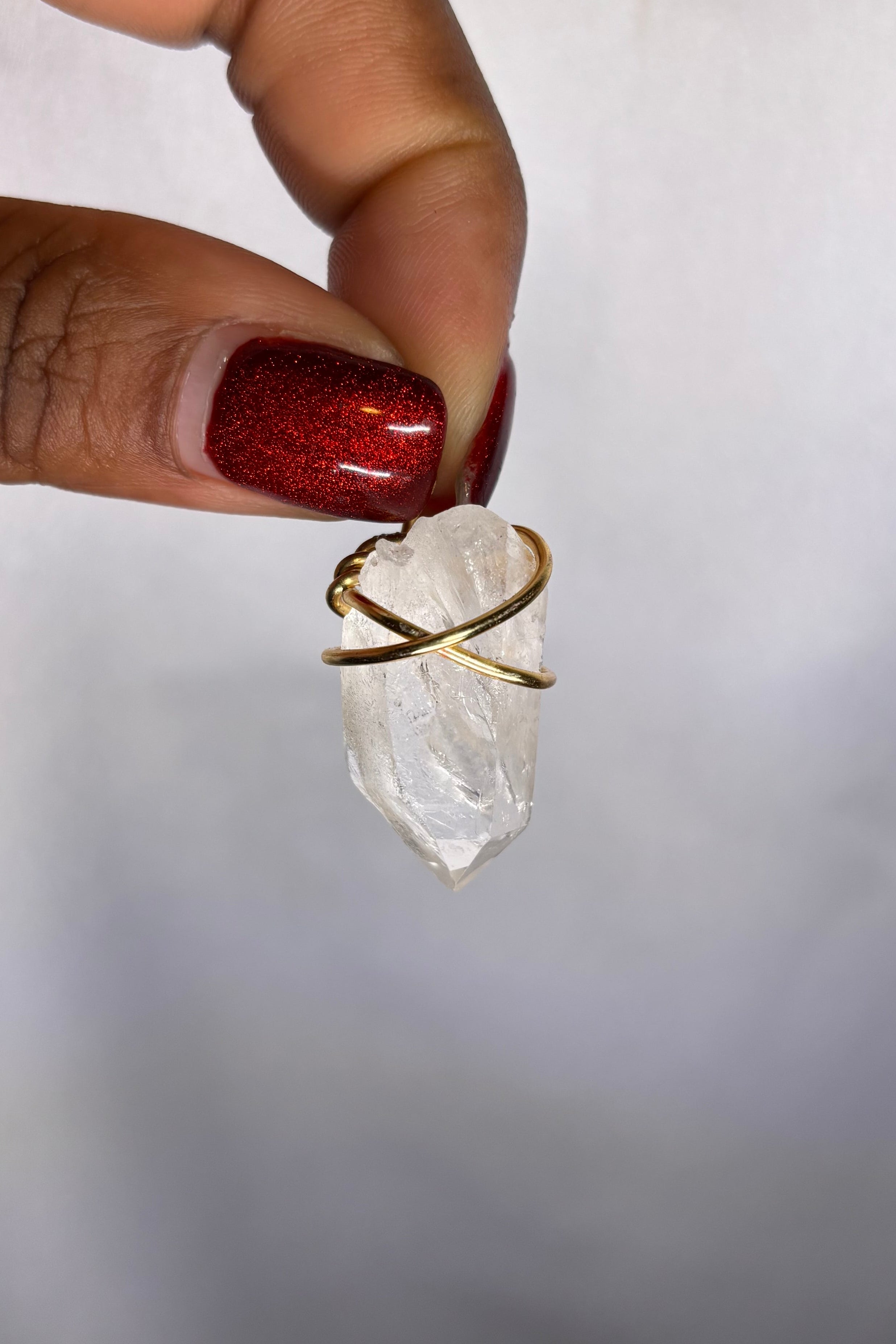 Copper-wrapped Clear Quartz Pendant