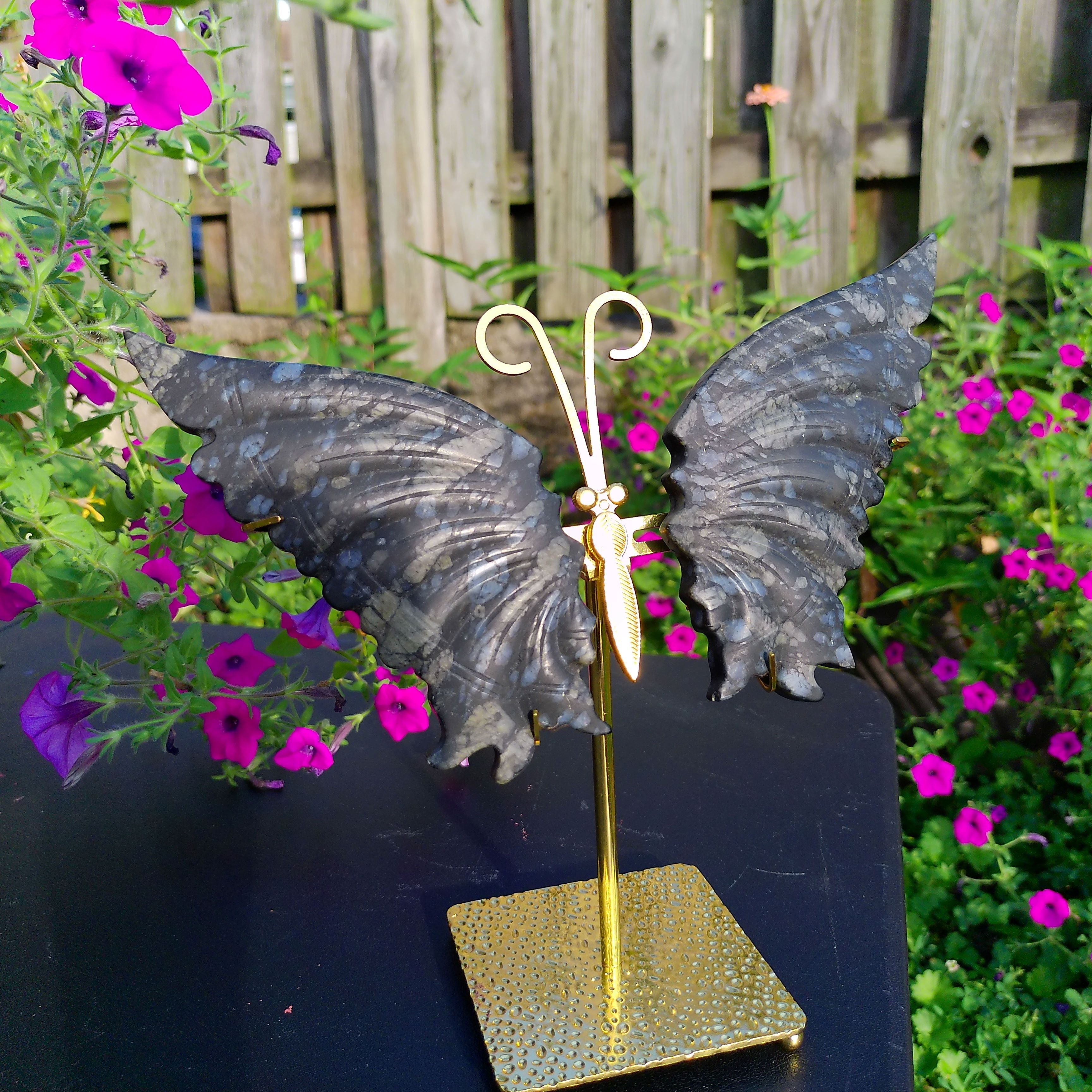 Large Llanite Butterfly Wings on gold stand