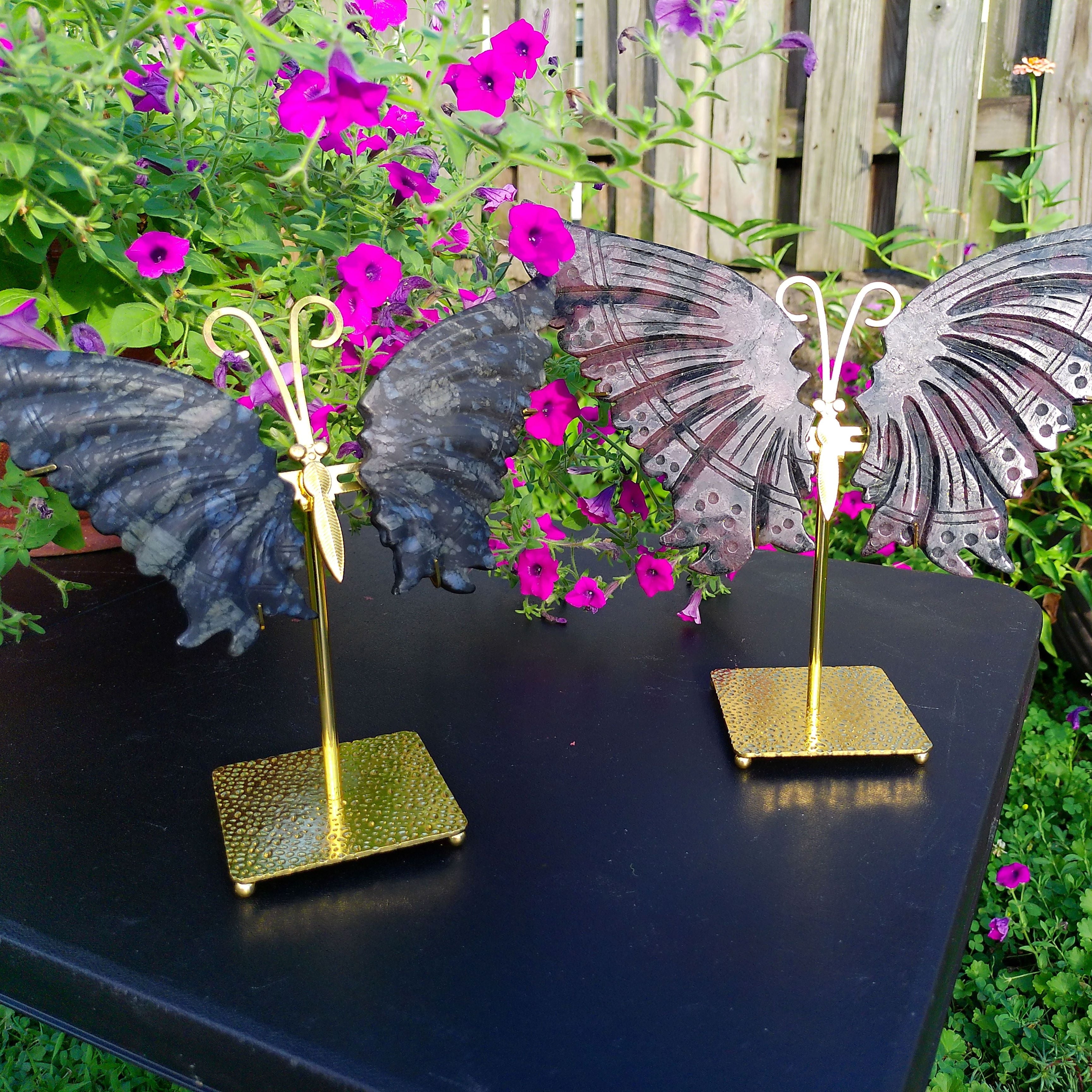 Large Llanite Butterfly Wings on gold stand