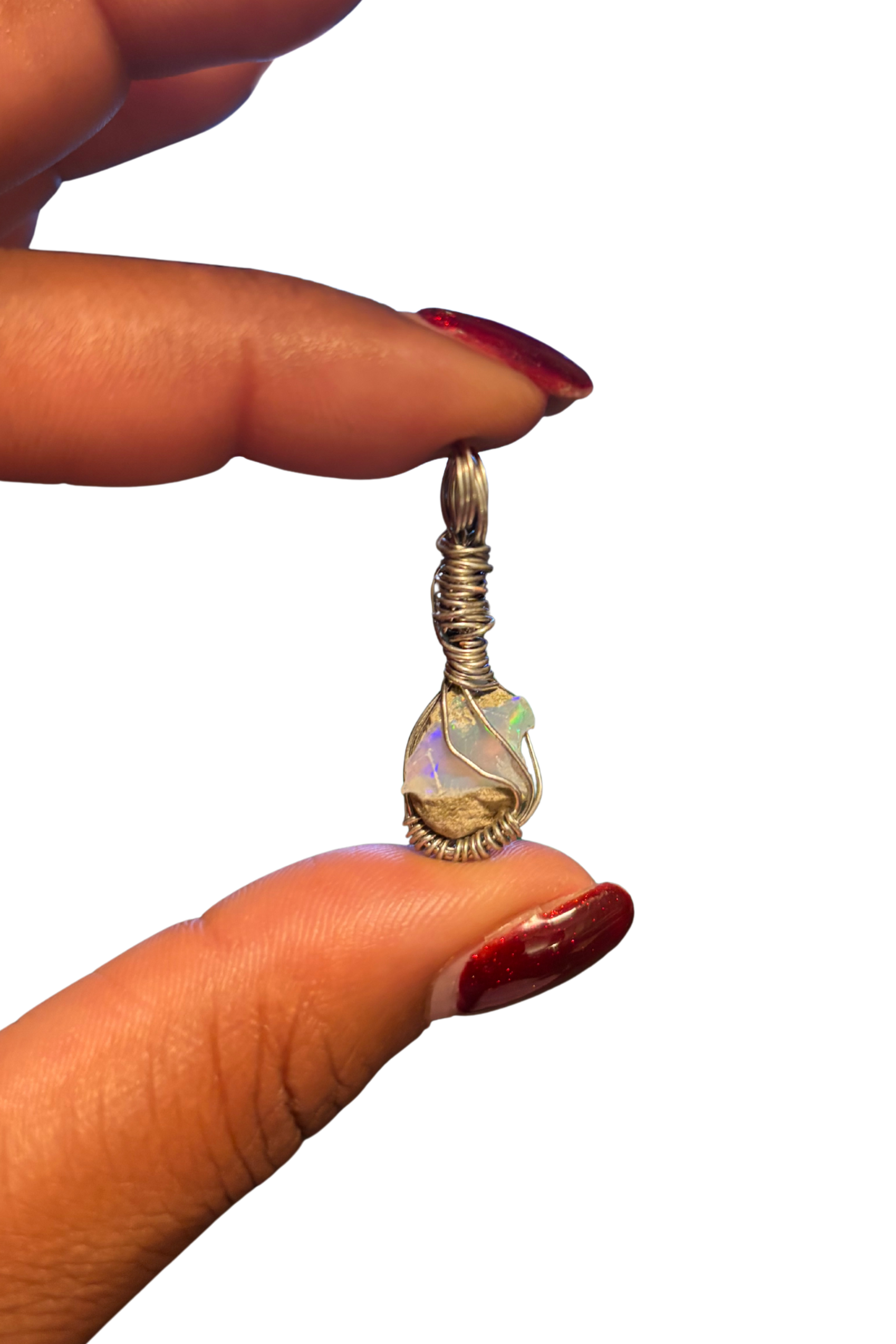 Copper-wrapped Ethiopian Opal Pendant - (1)