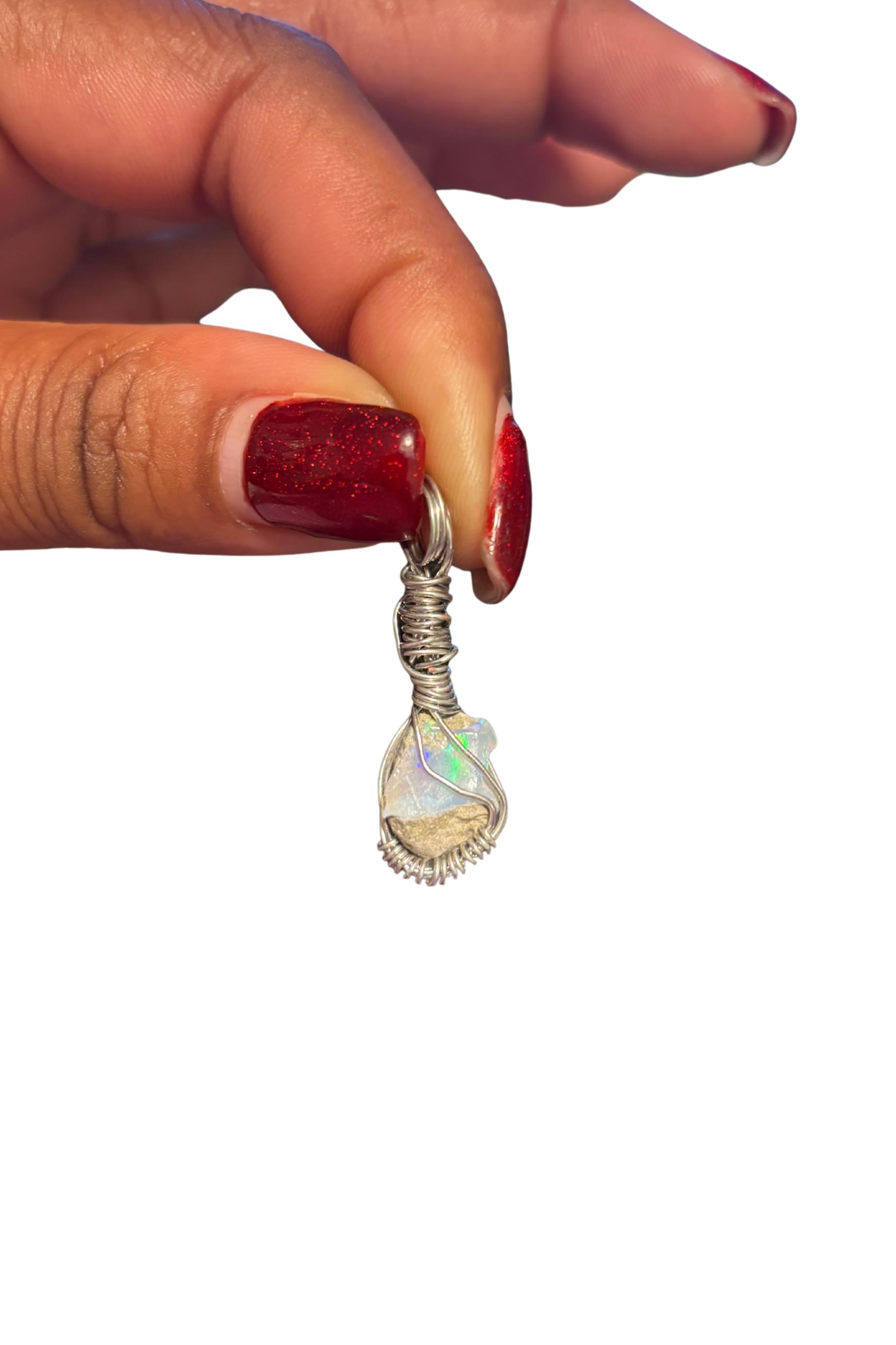 Copper-wrapped Ethiopian Opal Pendant - (1)
